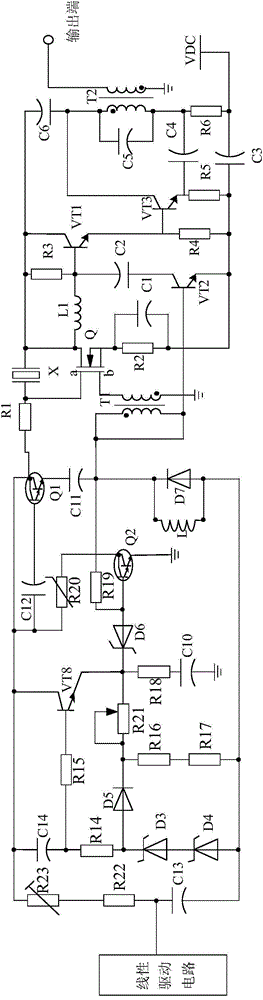 Low-noise high-frequency converter based on surging current limitation