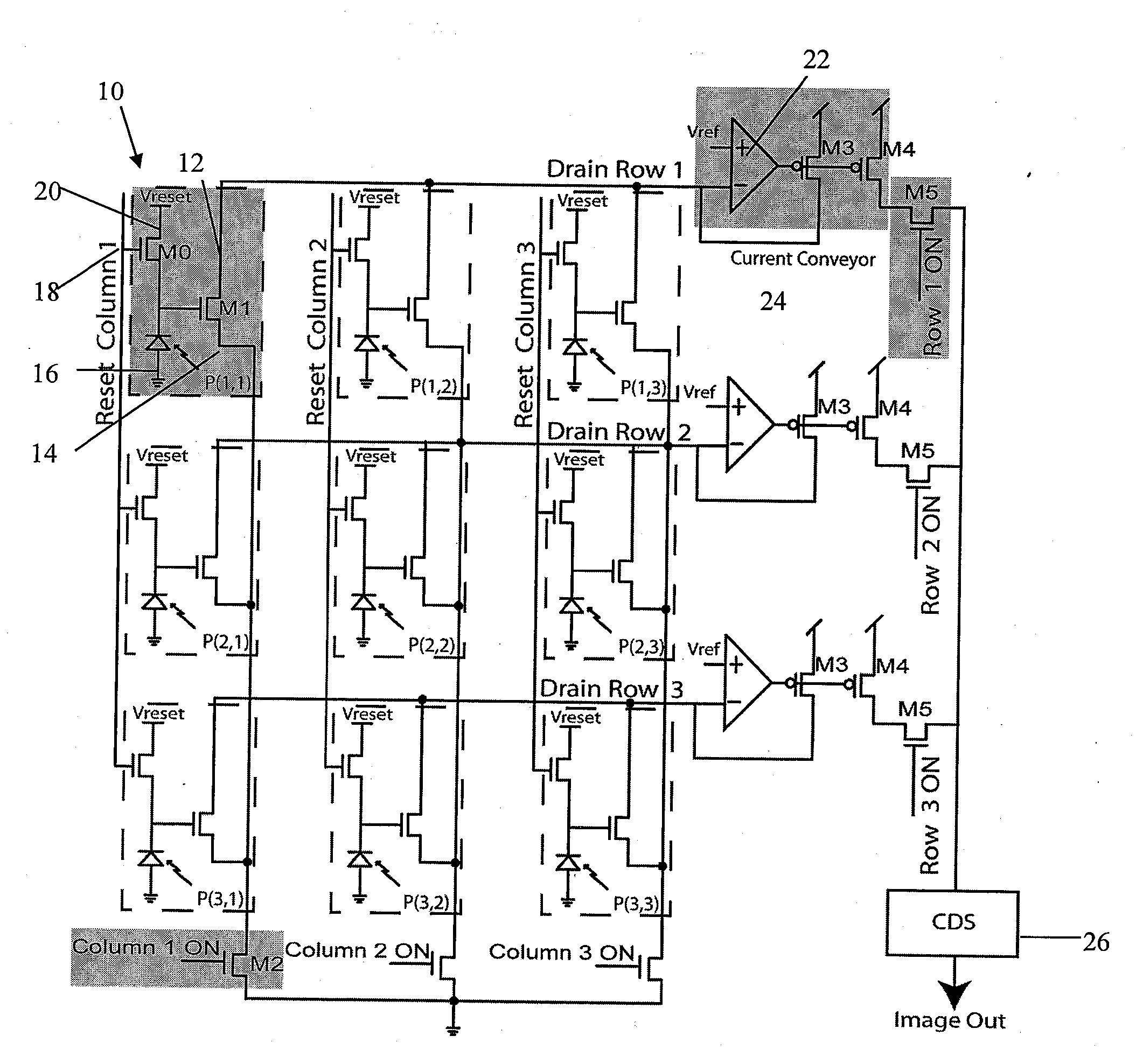 Current/voltage mode image sensor with switchless active pixels