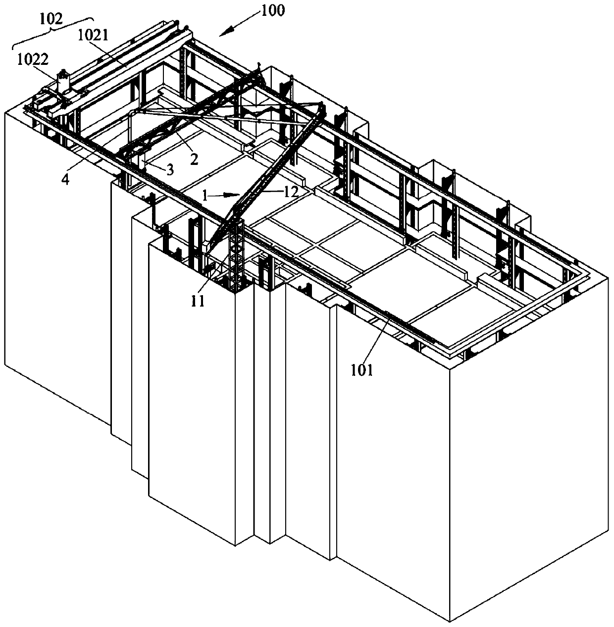 Material distributing system based on self-ascending building constructing platform