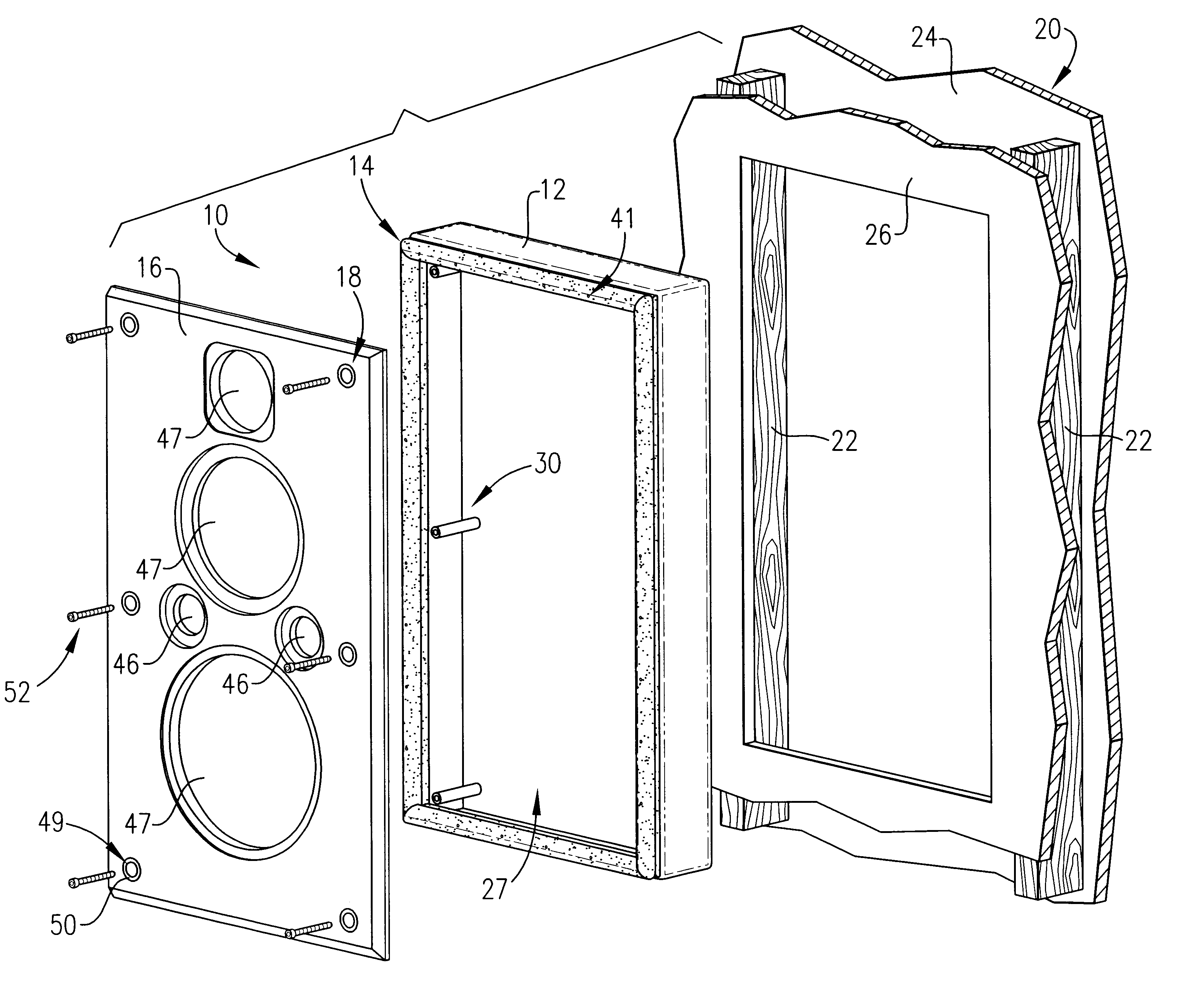 Speaker enclosure and mounting method for isolating and insulating faceplate and heavy speakers from surrounding mounting surface