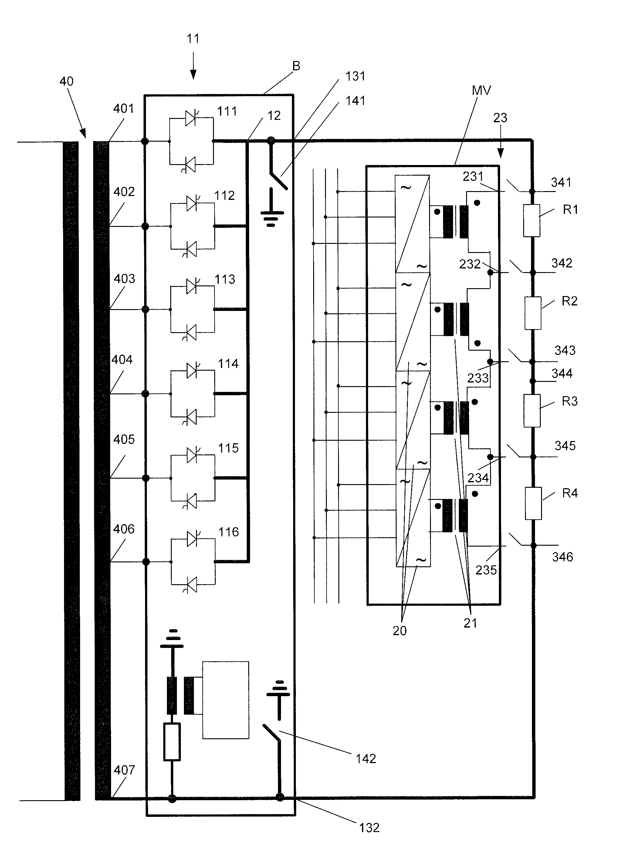 Modular power supply arrangement, in particular for reactors for producing polysilicon