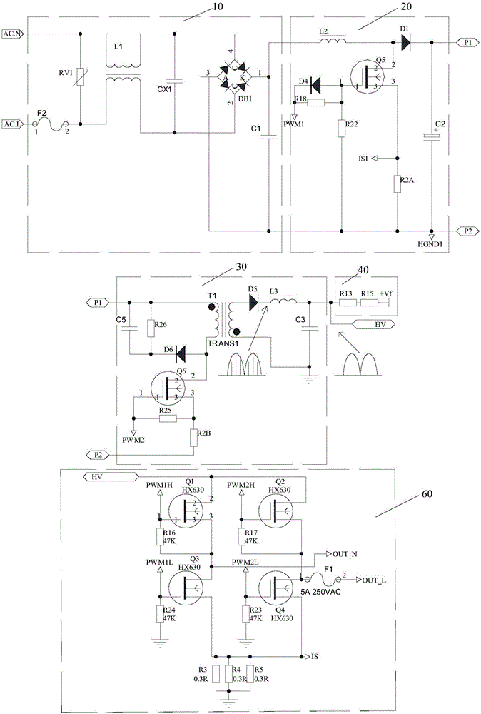 PFC flyback full-bridge-based intelligent sine-wave voltage conversion circuit