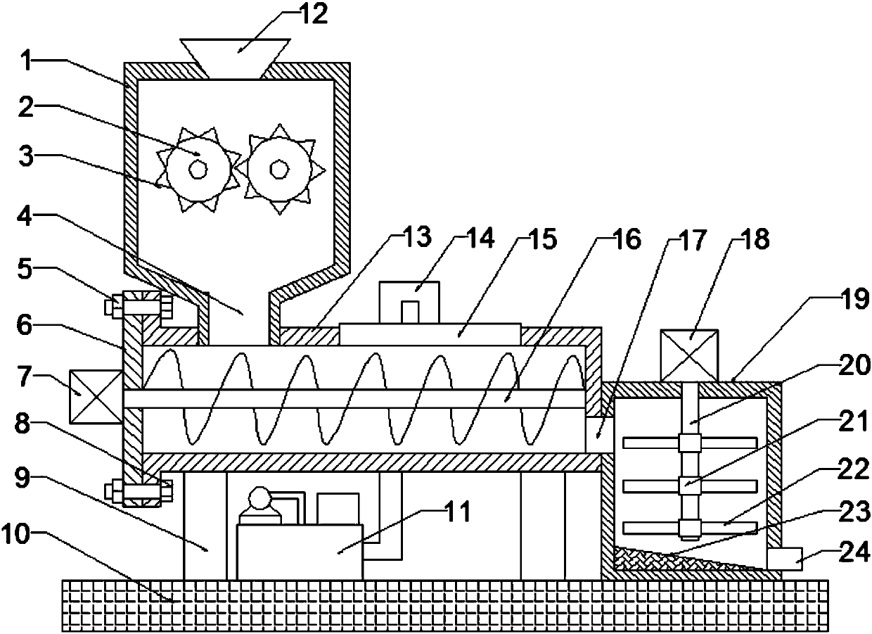 Iron removal type medicinal material processing device capable of crushing and drying