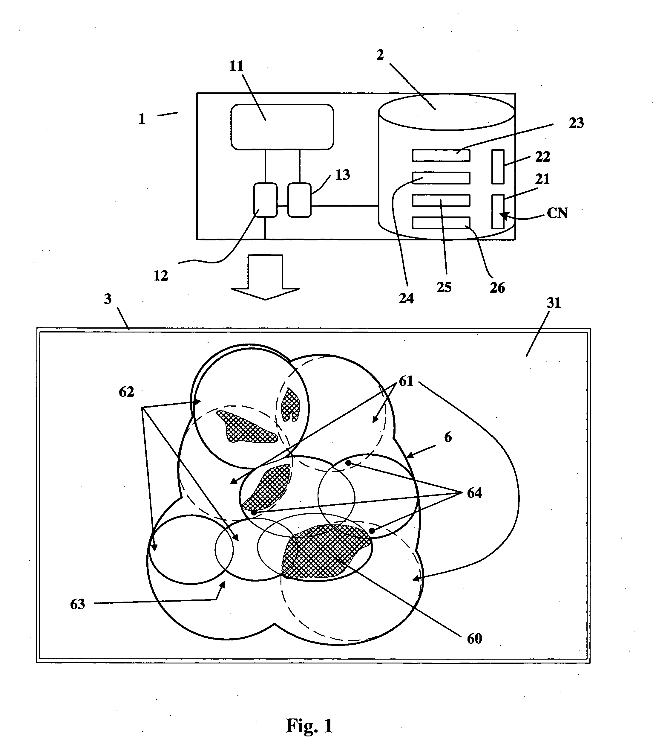 Method of calculating and displaying mutual interference in the down direction in a cellular radiotelephone network with a W-CDMA type access