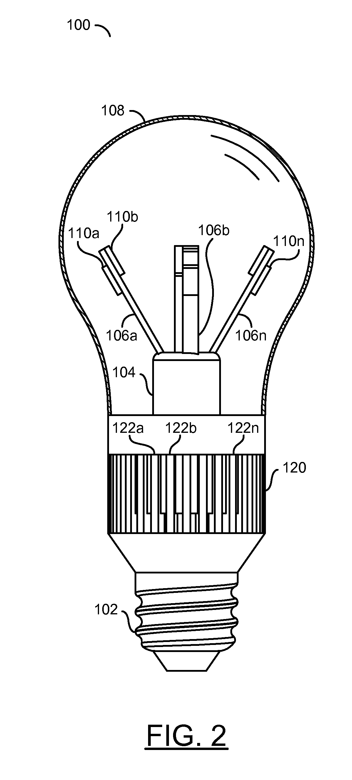 LED lightbulb minimizing LEDs for uniform light distribution