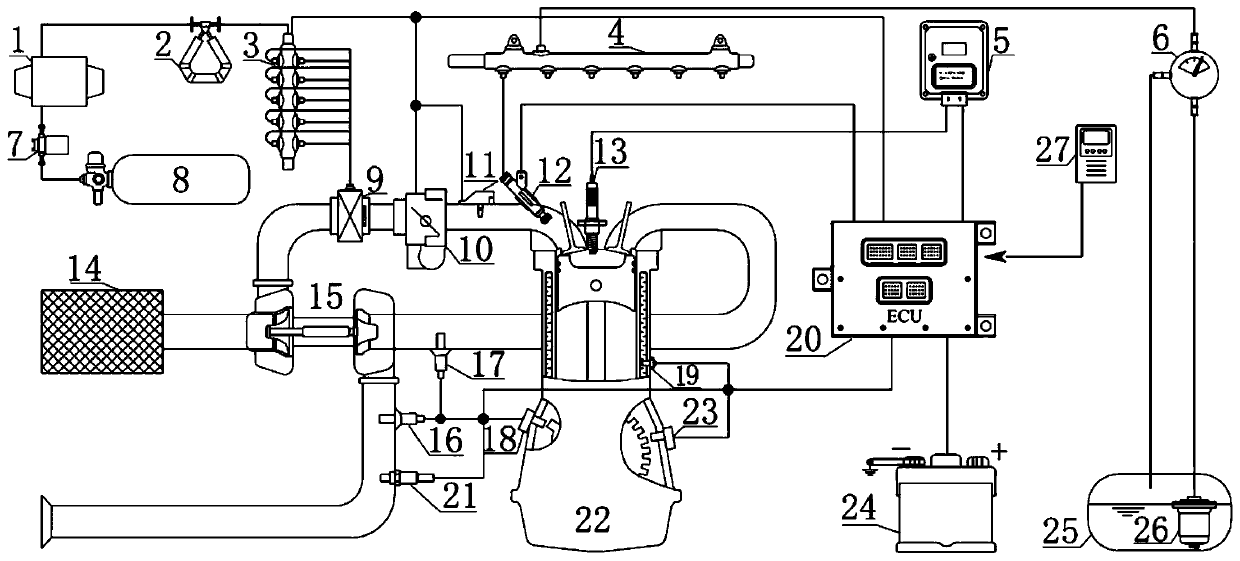 Device and method for reducing heat load of natural gas engine by alcohol doping