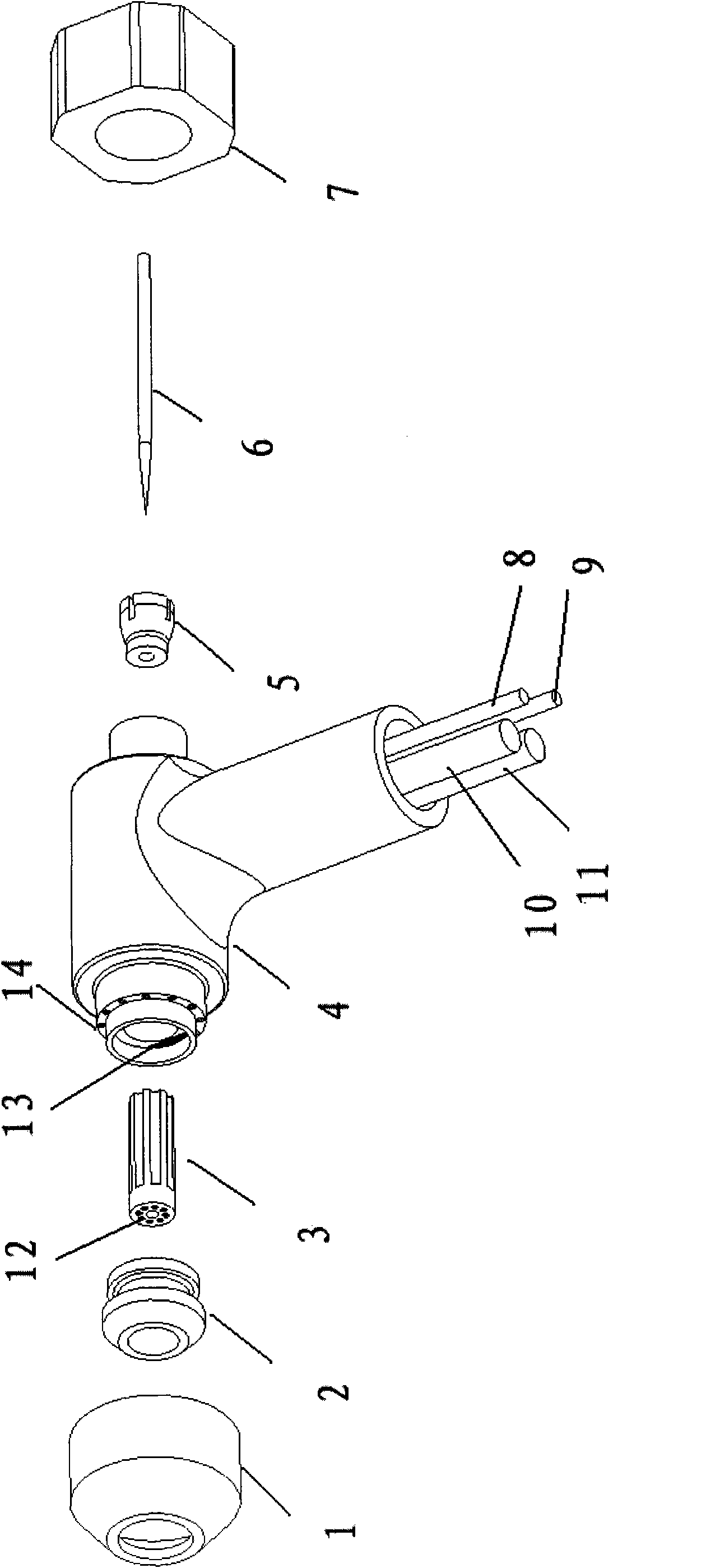 Tungsten electrode inert gas protected welding gun in double-layered airflow structure