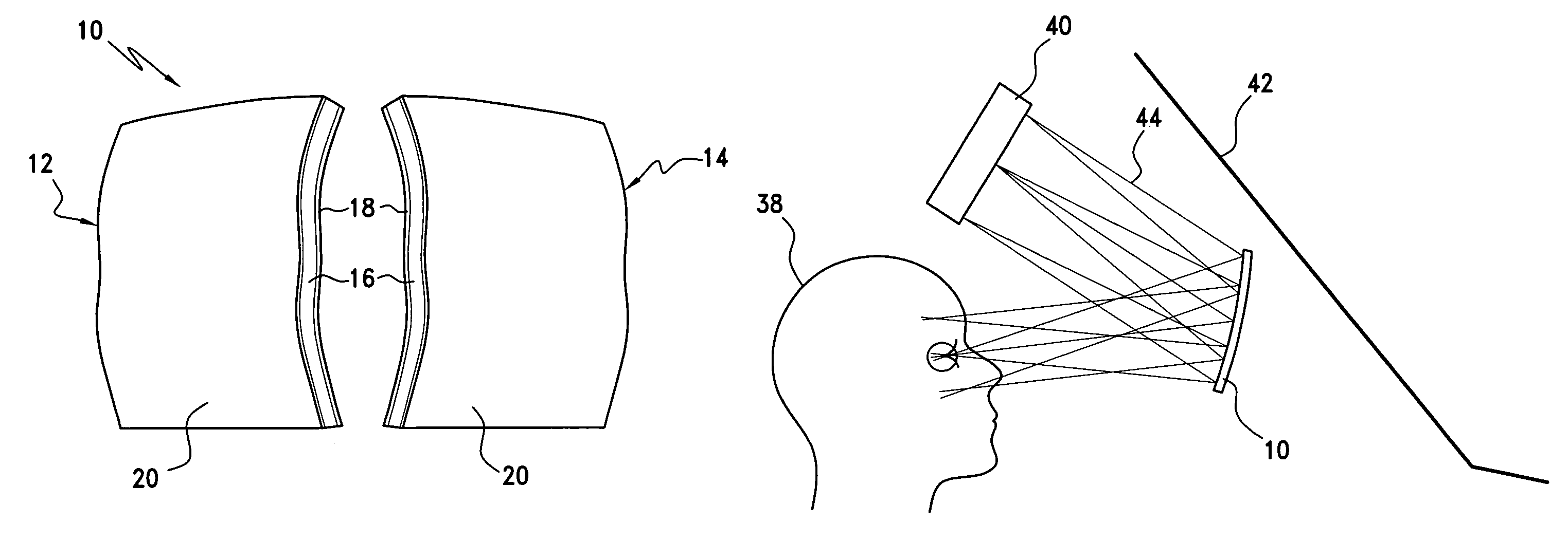 Meniscus head up display combiner