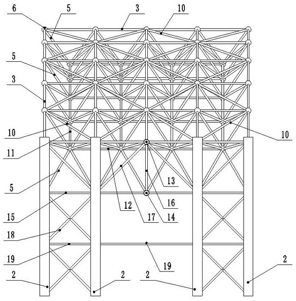 Rectangular square pyramid space grid and shaped steel stand column combined structure