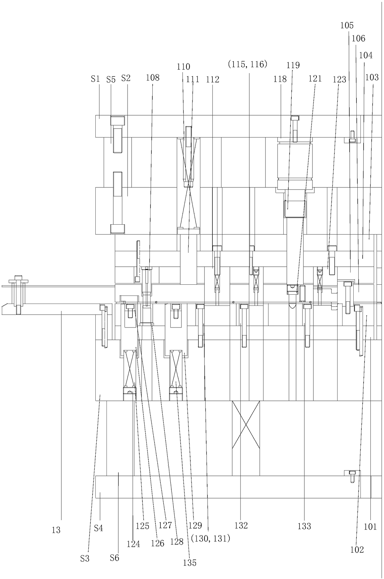 Automobile angle plate sheet continuous stamping die