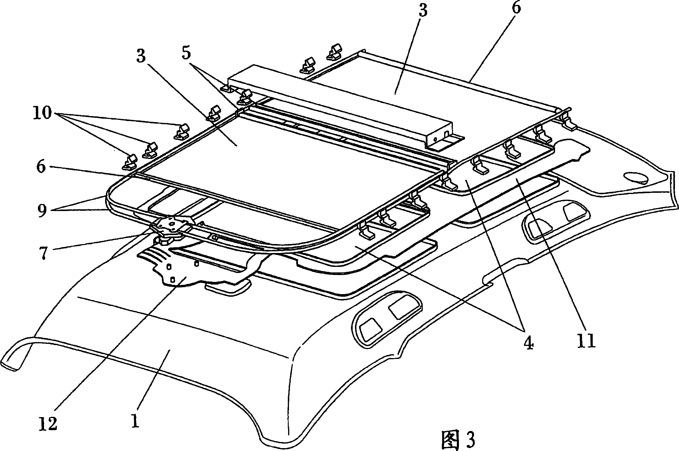 Car roof board with transparent component