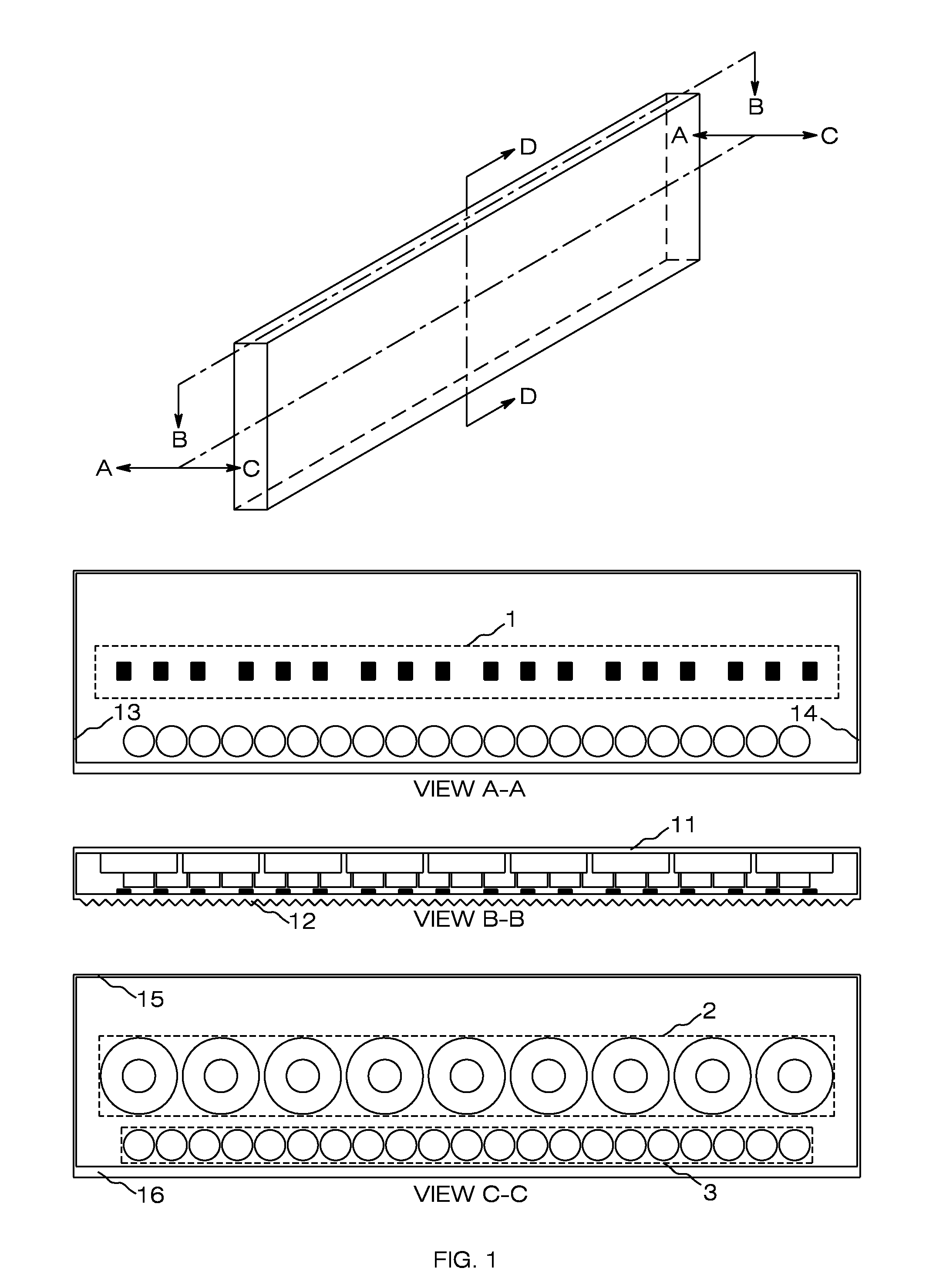 Power converter with linear distribution of heat sources