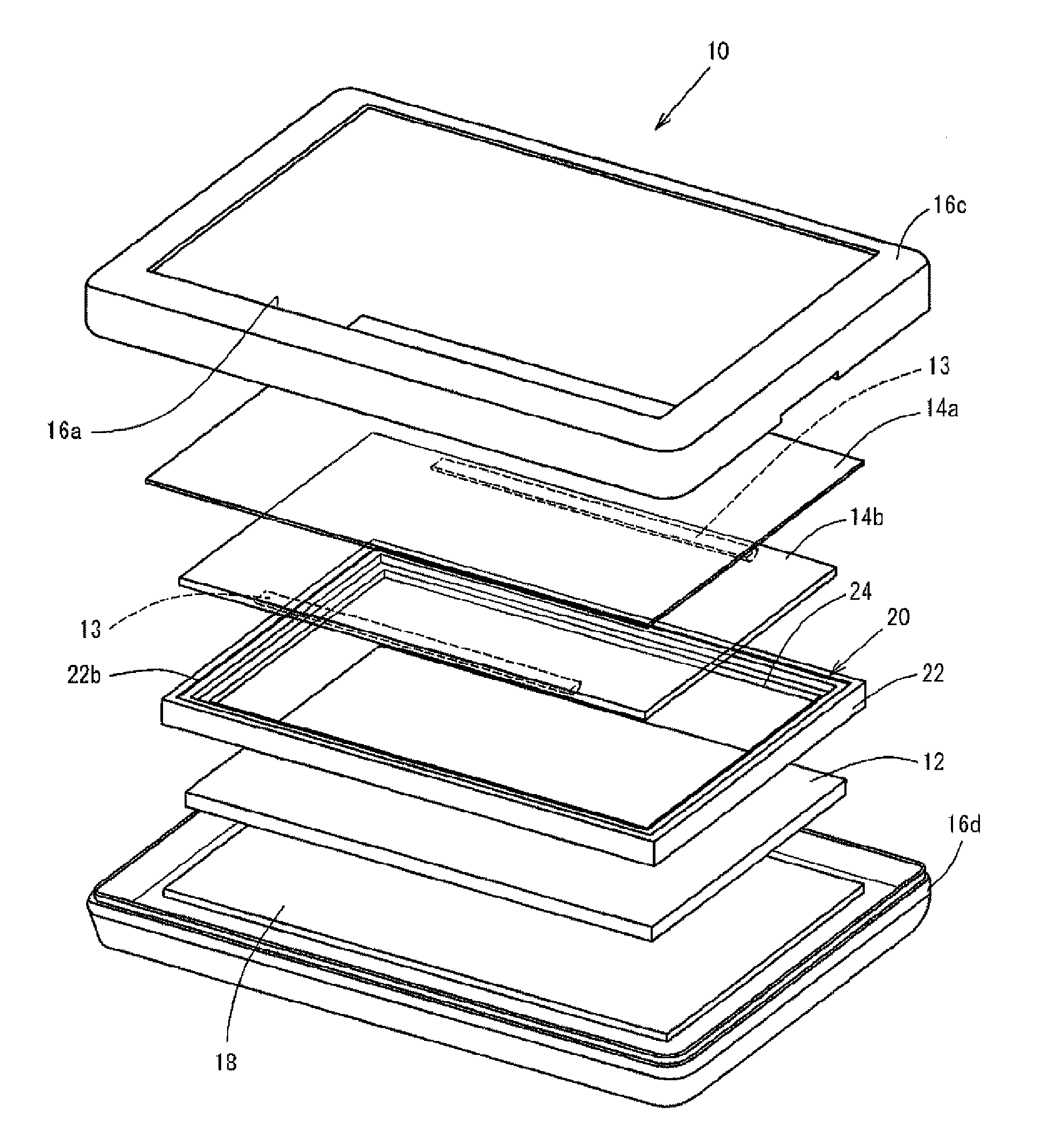 Holding structure for a touch panel