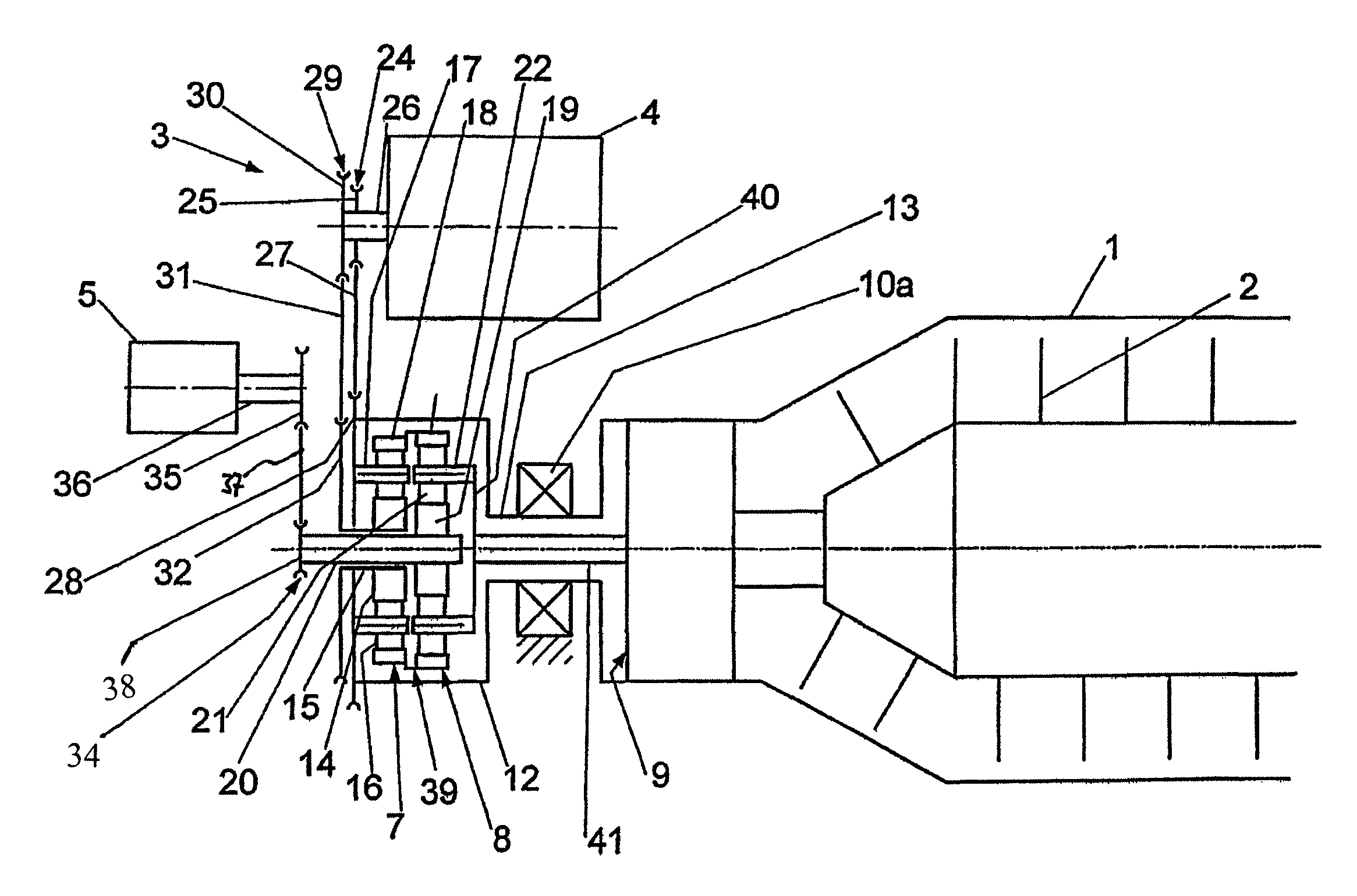 Helical conveyor centrifuge having a planetary gear drive device