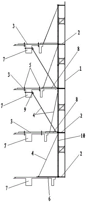 Bamboo joint type exterior facade super-high building structure attached climbing frame and lifting method