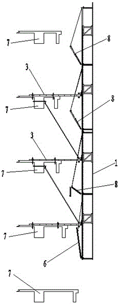 Bamboo joint type exterior facade super-high building structure attached climbing frame and lifting method