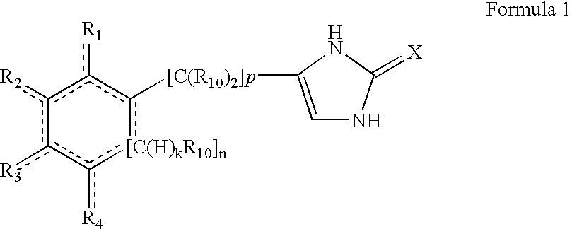 4-(substituted cycloalkylmethyl) imidazole-2-thiones, 4-(substituted cycloalkenylmethyl) imidazole-2-thiones, 4-(substituted cycloalkylmethyl) imidazol-2-ones and 4-(substituted cycloalkenylmethyl) imidazol-2-ones and related compounds