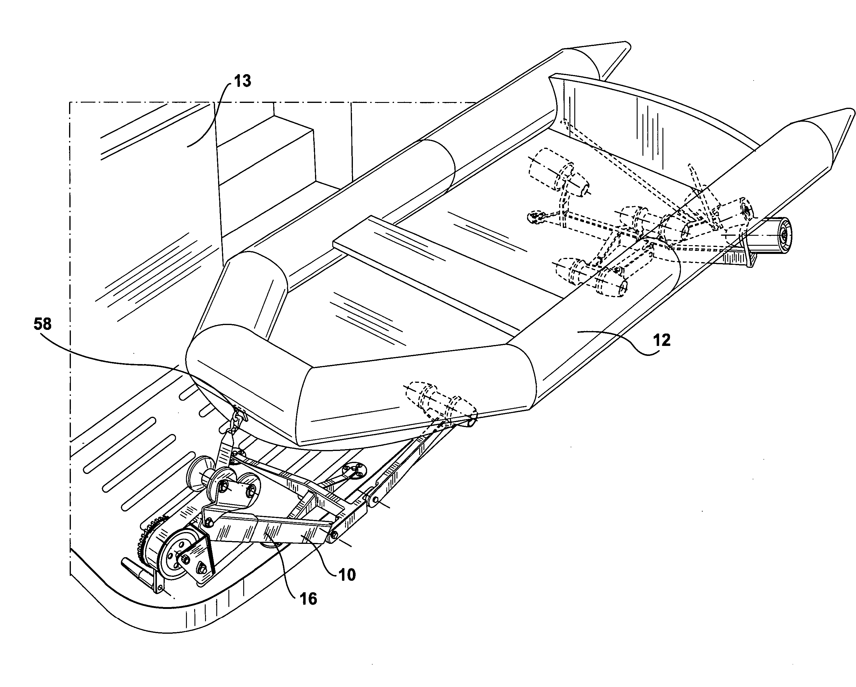 Support assembly for loading and securing a tender