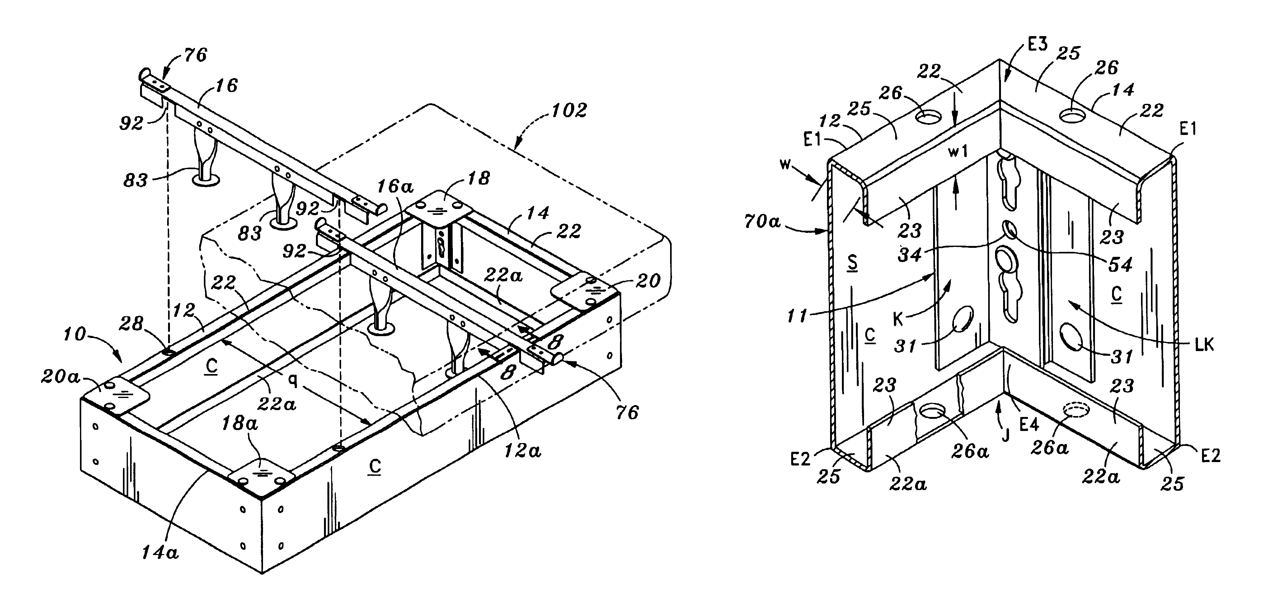 Easy to assemble bed base, two-component connector and kit