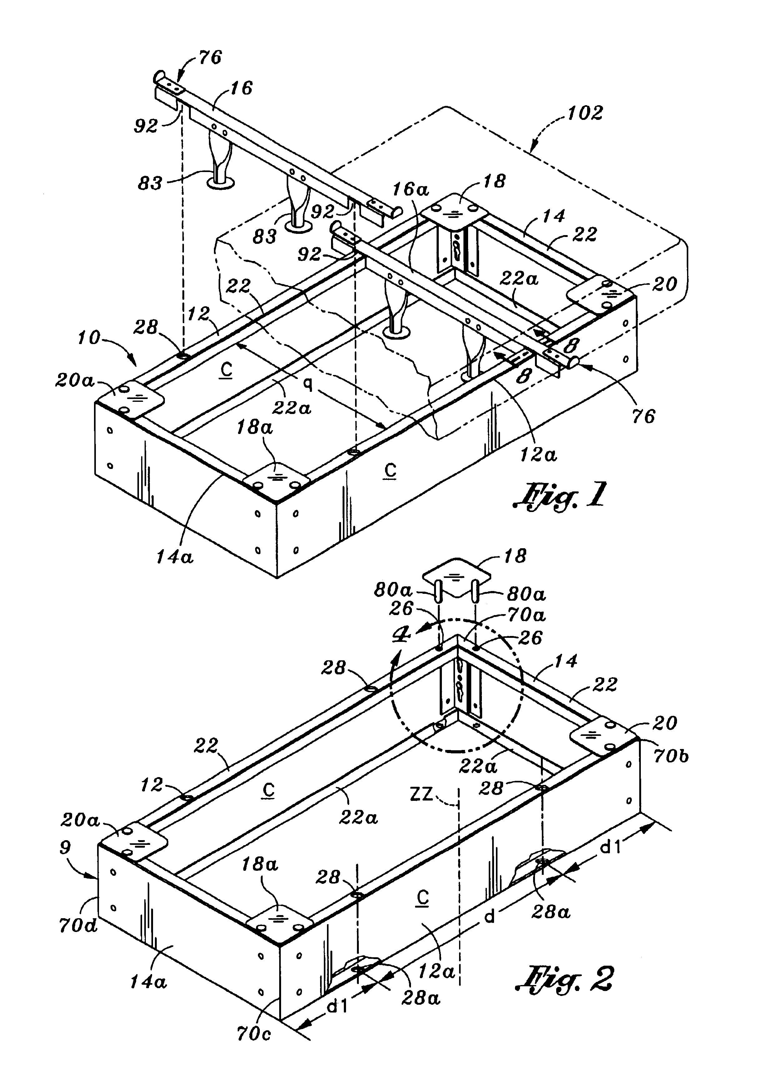 Easy to assemble bed base, two-component connector and kit