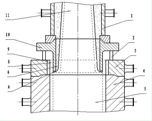 Upper neck casting mold of integrated cast steel supporting roll