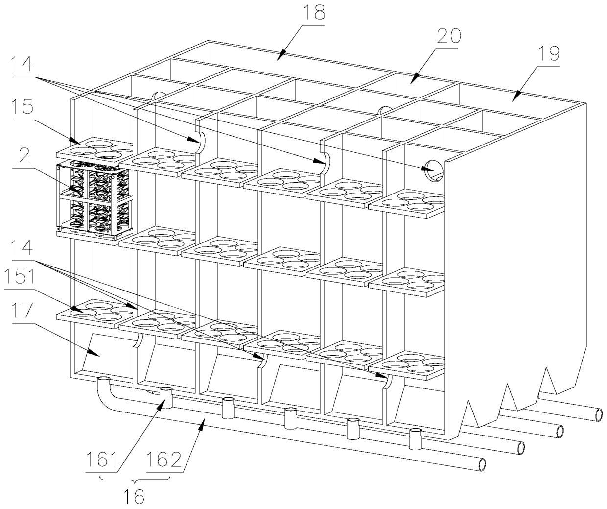 Grid flocculation basin based on fan blade structure filler