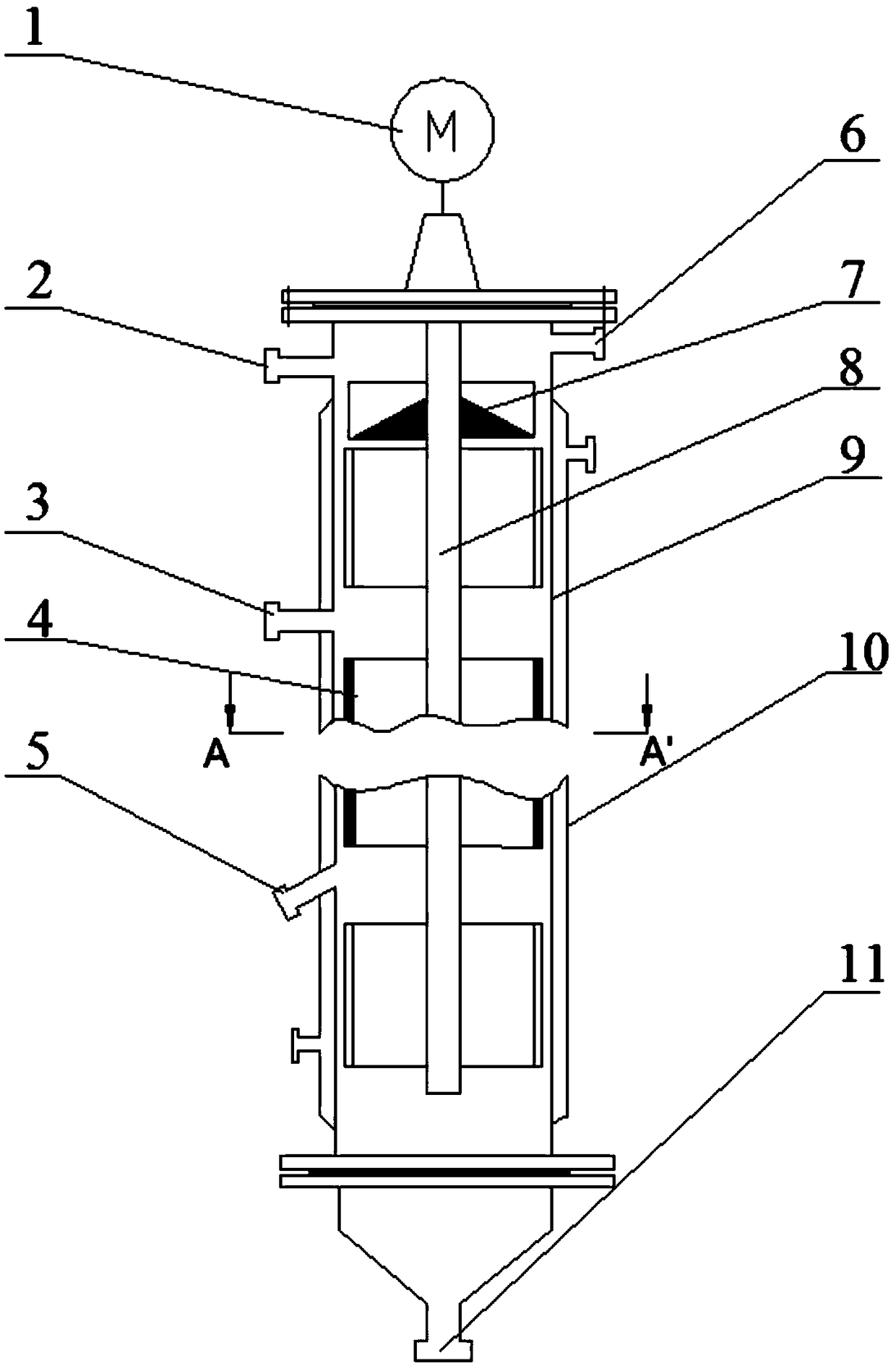 Vertical scraped film evaporator with multi-stage swirling feed