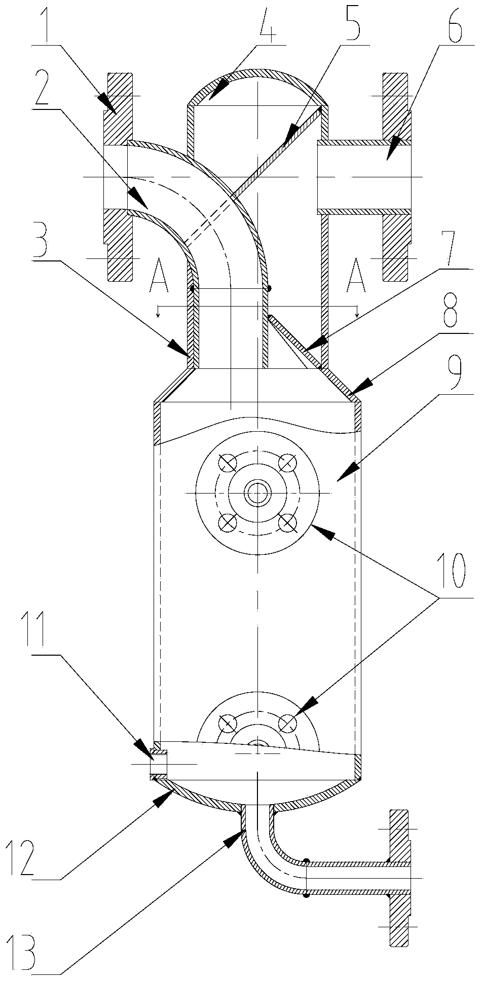 T-shaped steam-water separator