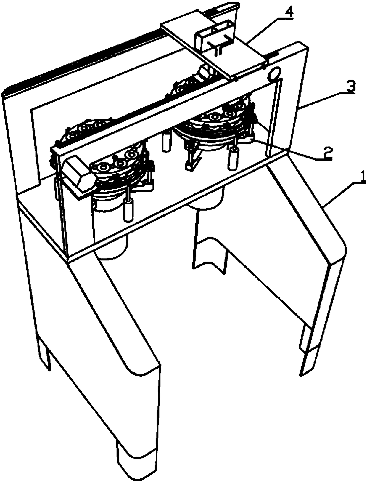 Double-fixture drilling machine with drill bit conveying mechanism