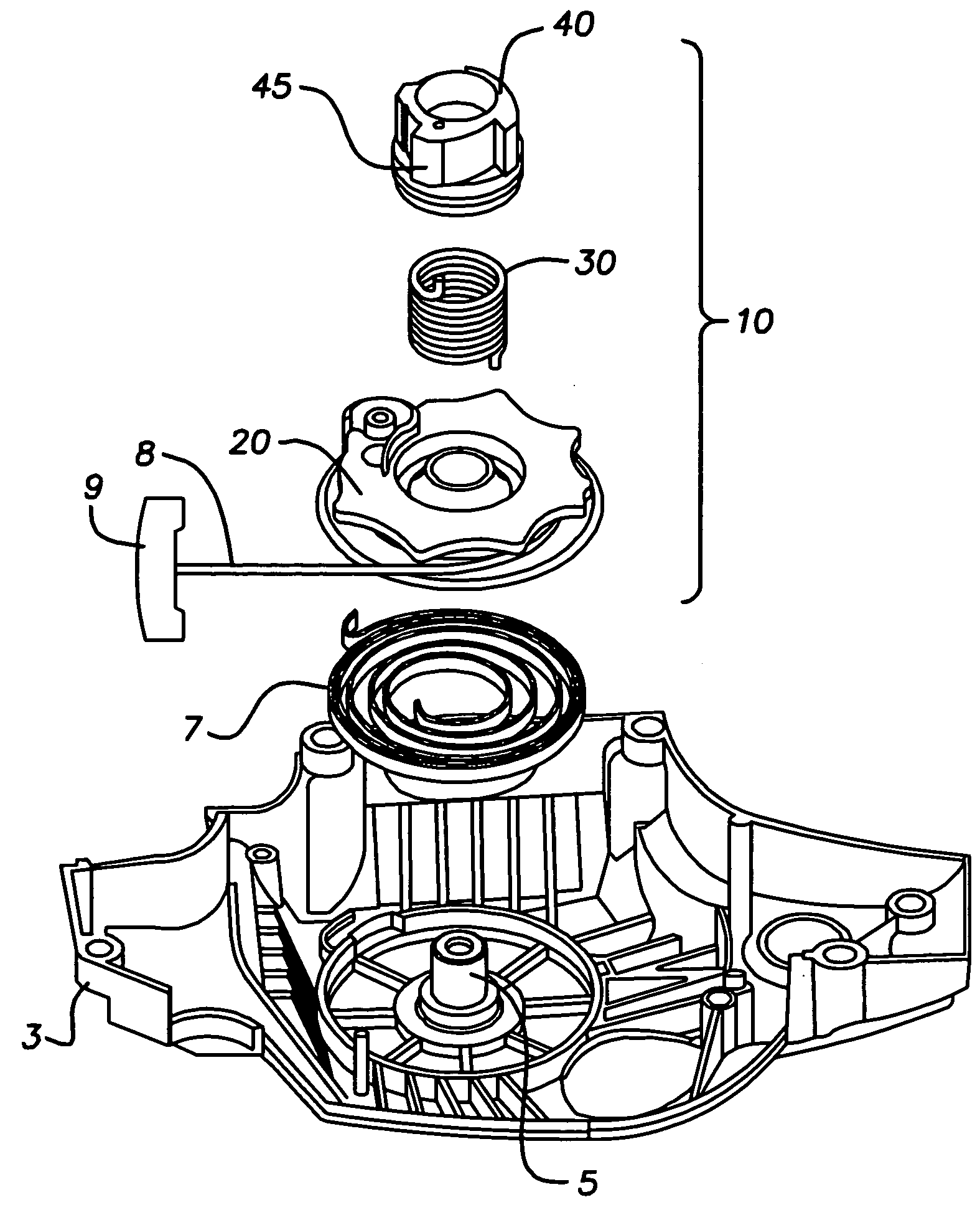 Energy storing starter assembly