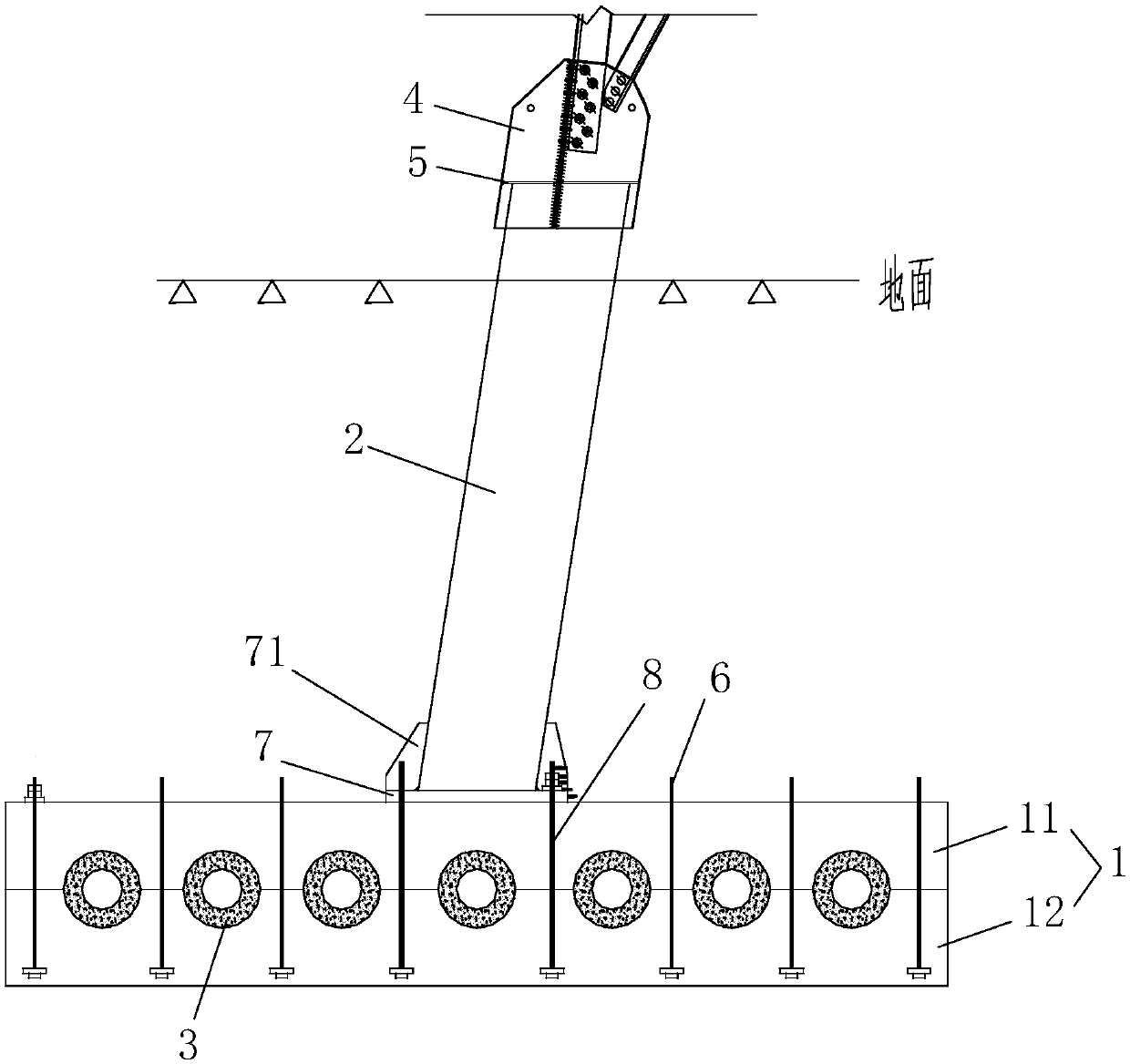 Core penetrating assembled foundation for power transmission line