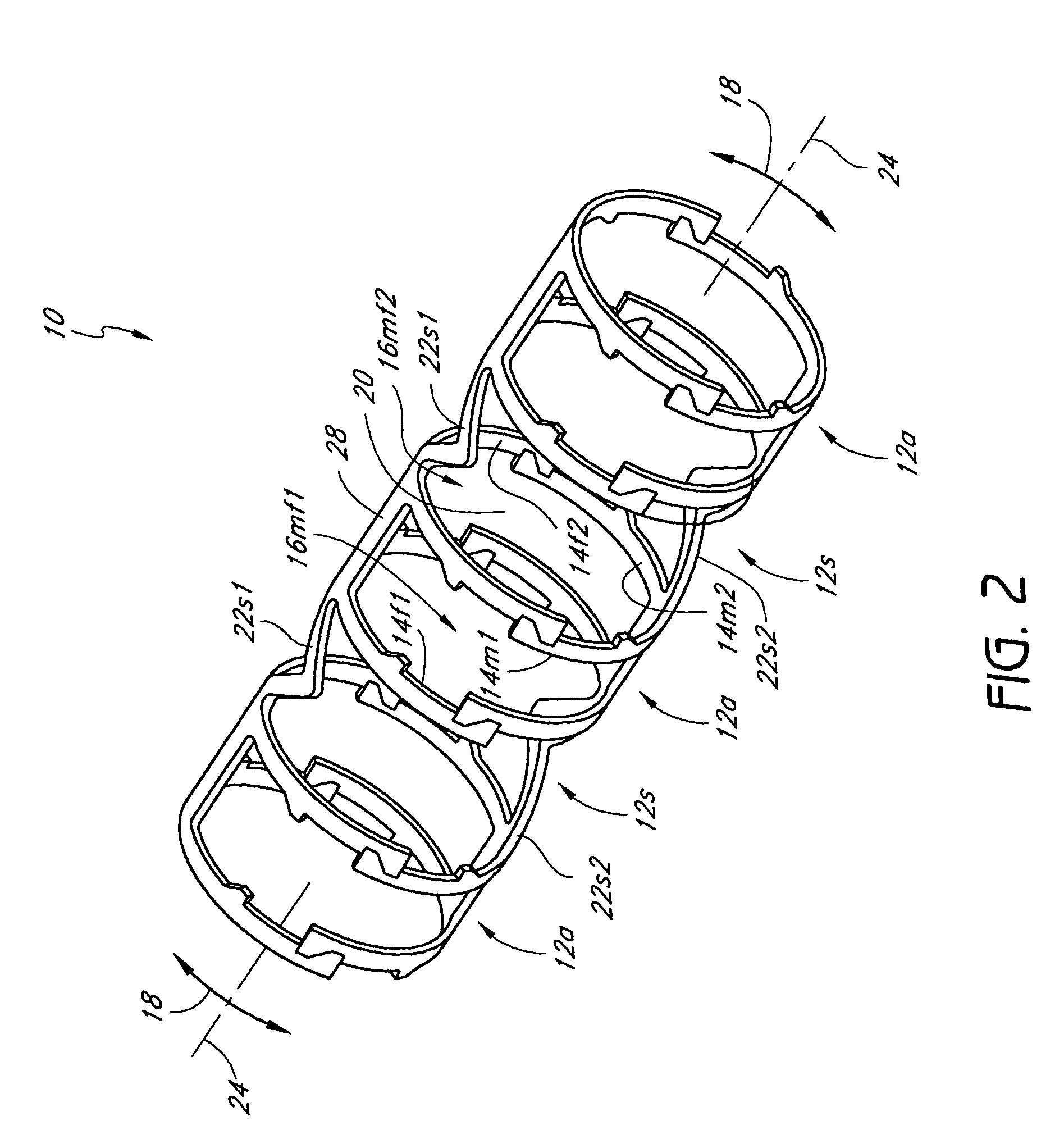 Axially nested slide and lock expandable device