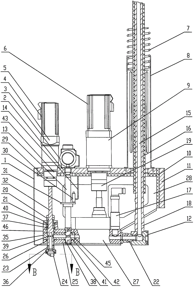 Glue application head with rotary glue application nozzle