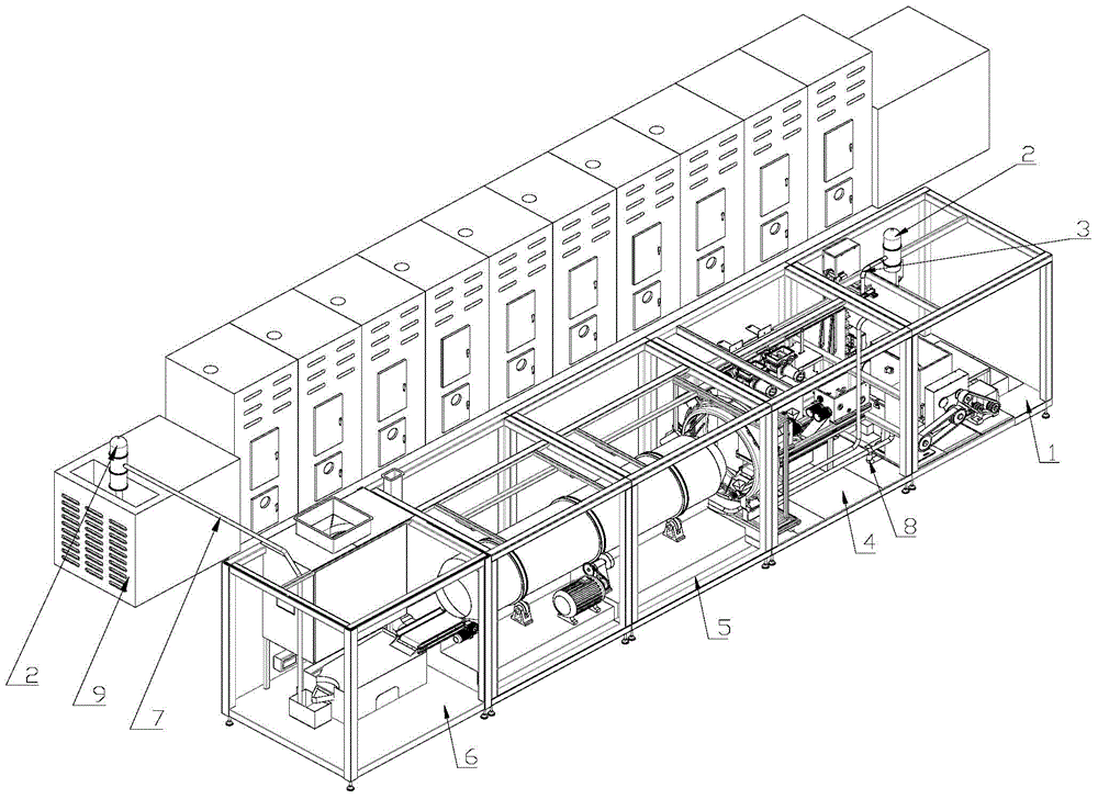 Mixed material pilling, barrel polishing and drying device