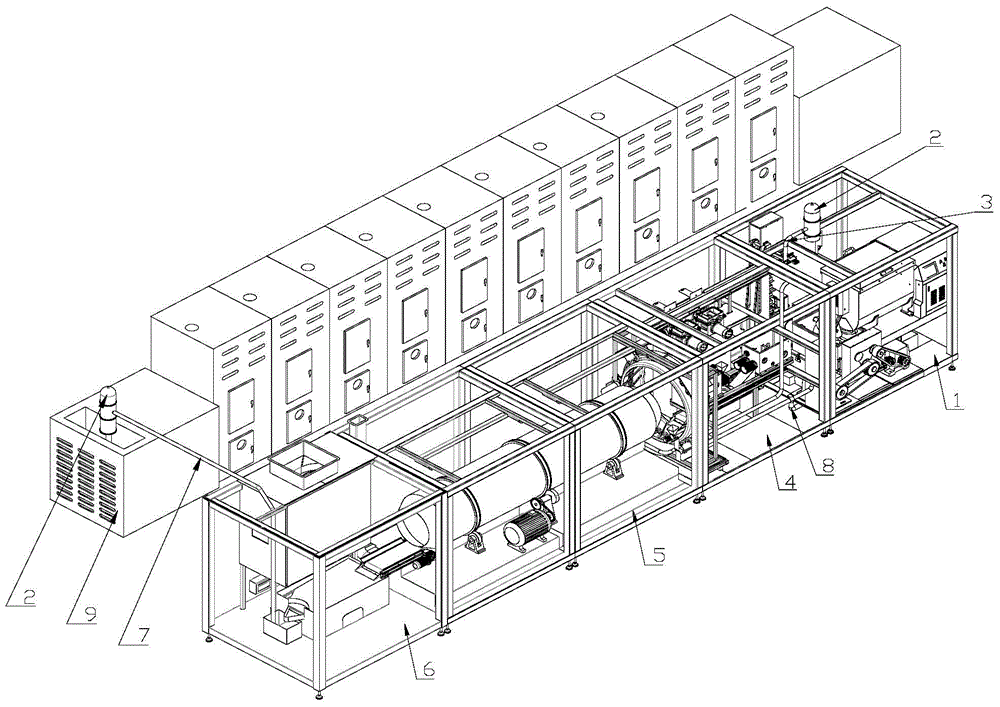 Mixed material pilling, barrel polishing and drying device