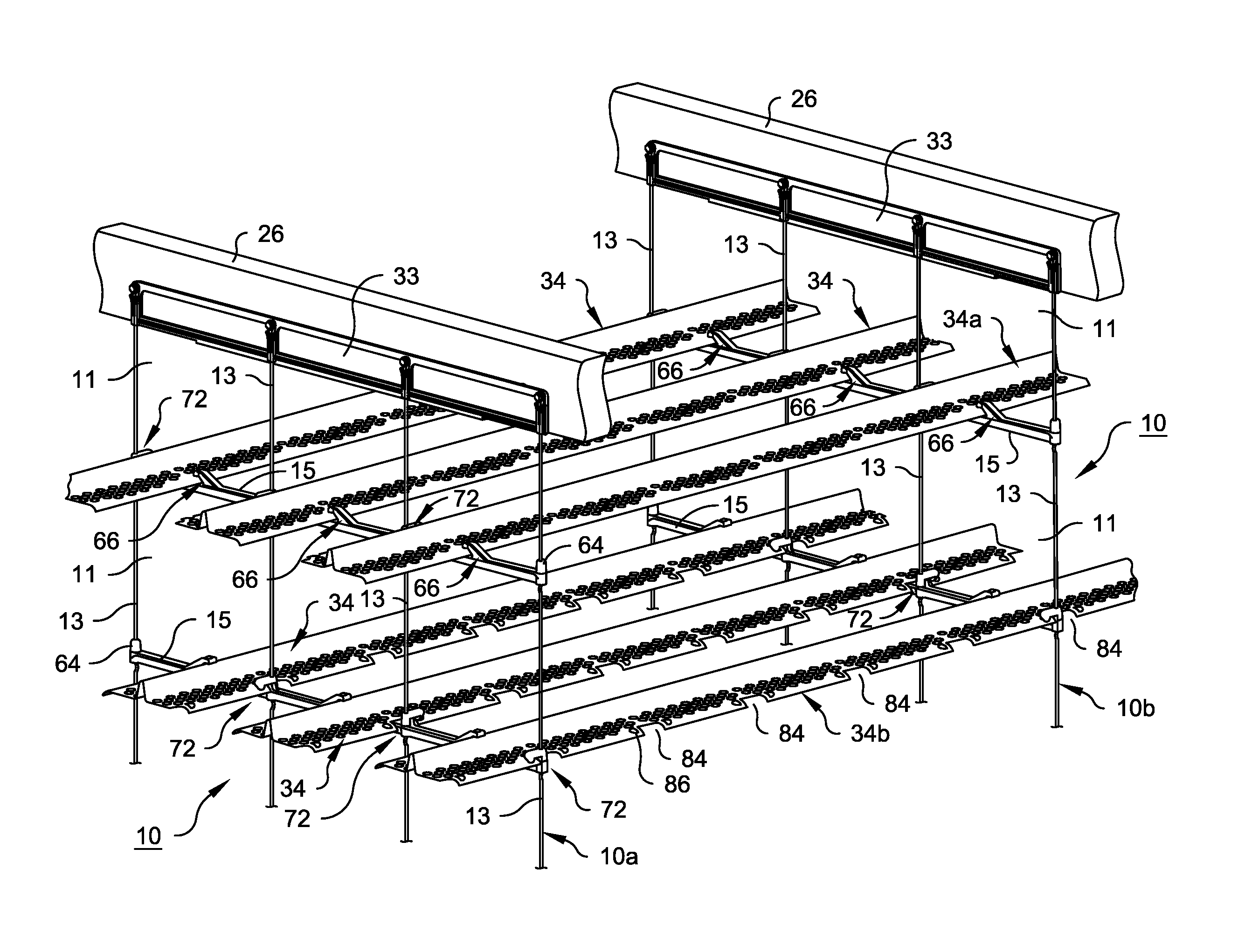 Composite hanger grid and components, splash bar, assembly thereof and method of assembly