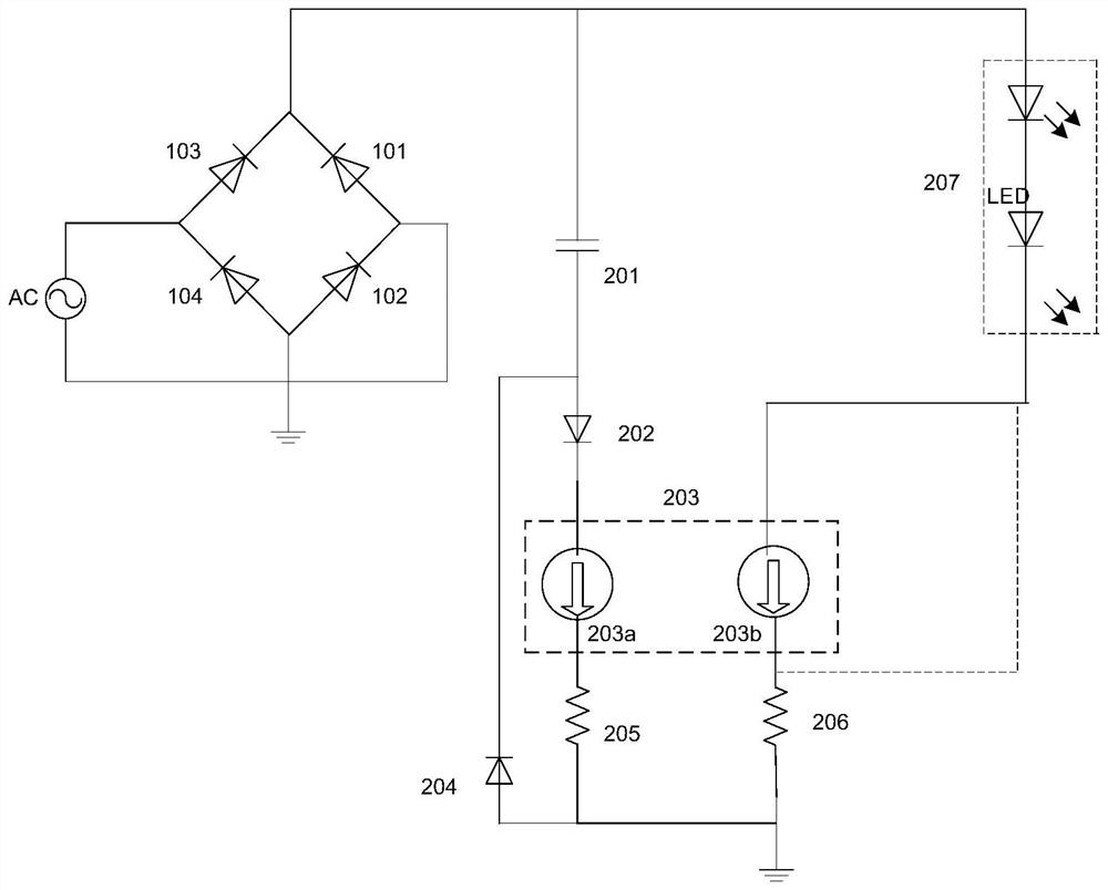 A LED constant current drive circuit with high pf and no flicker