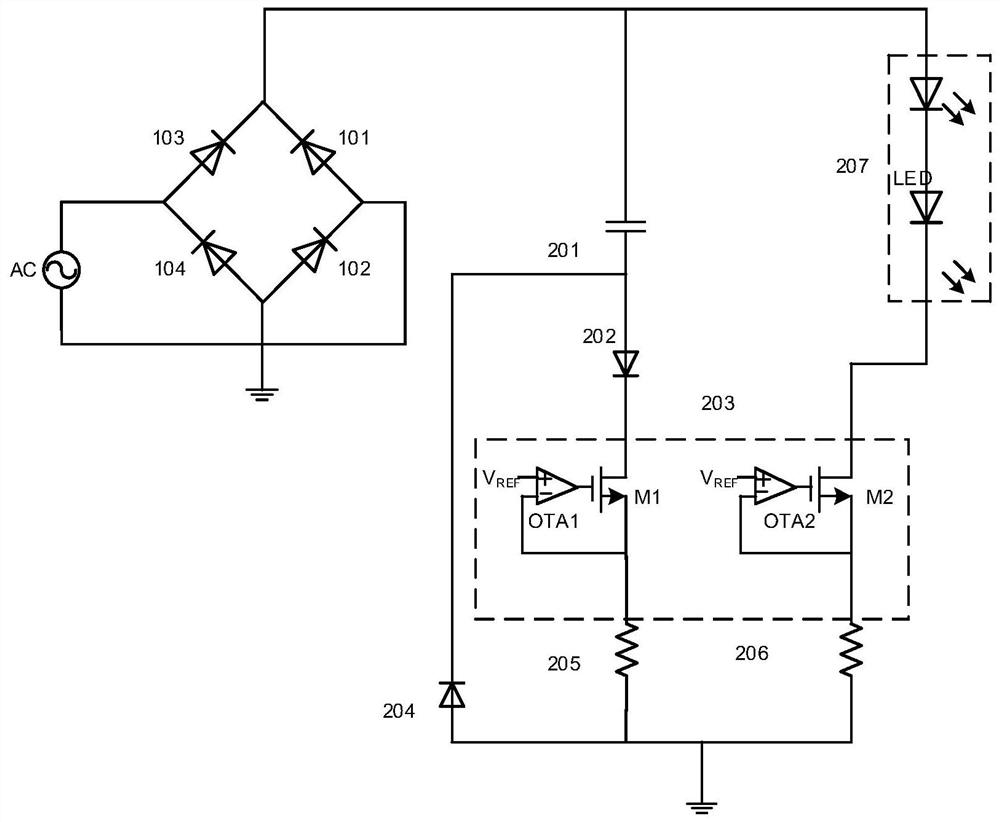 A LED constant current drive circuit with high pf and no flicker