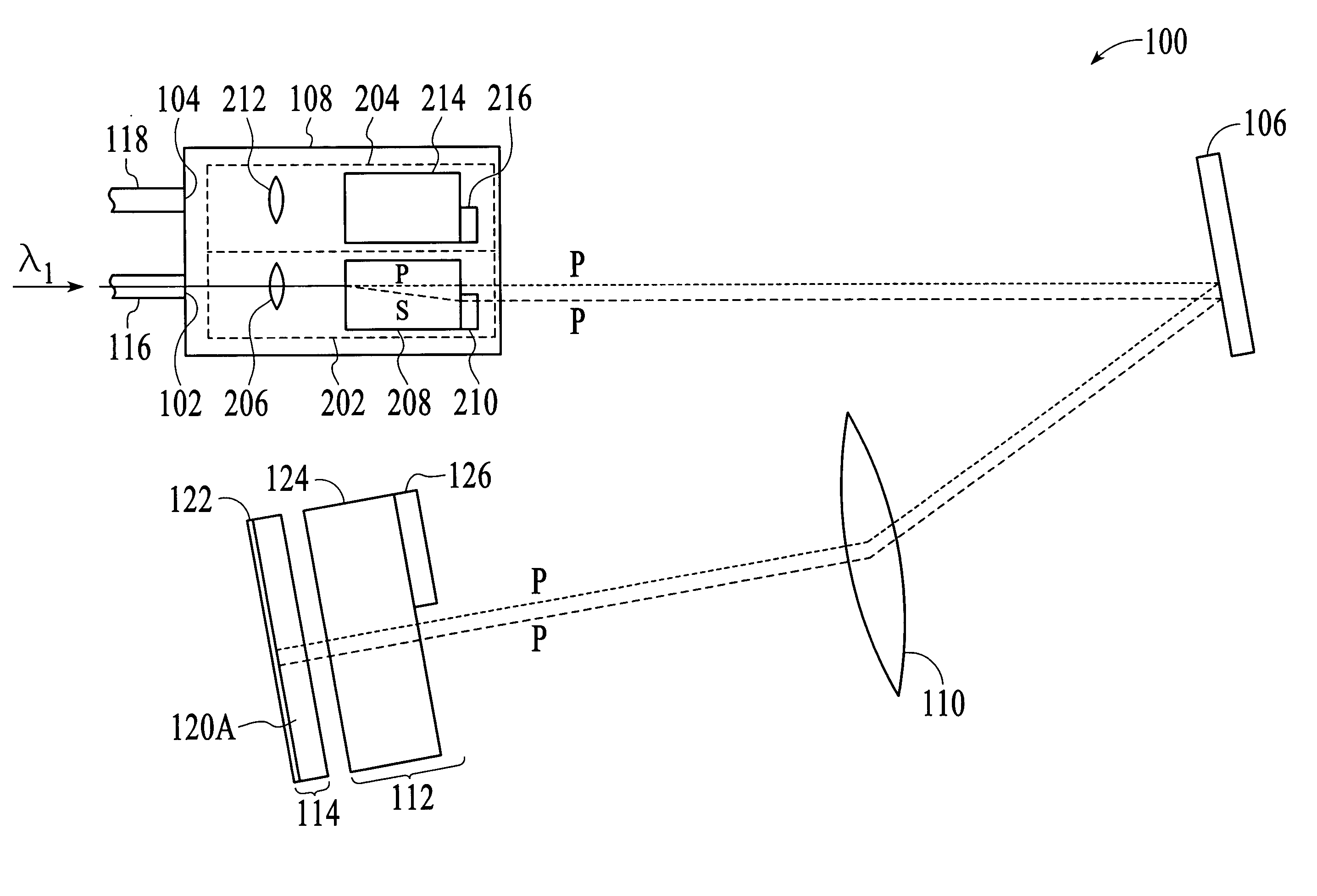 Wavelength selective switching device and method for selectively transmitting optical signals based on wavelength