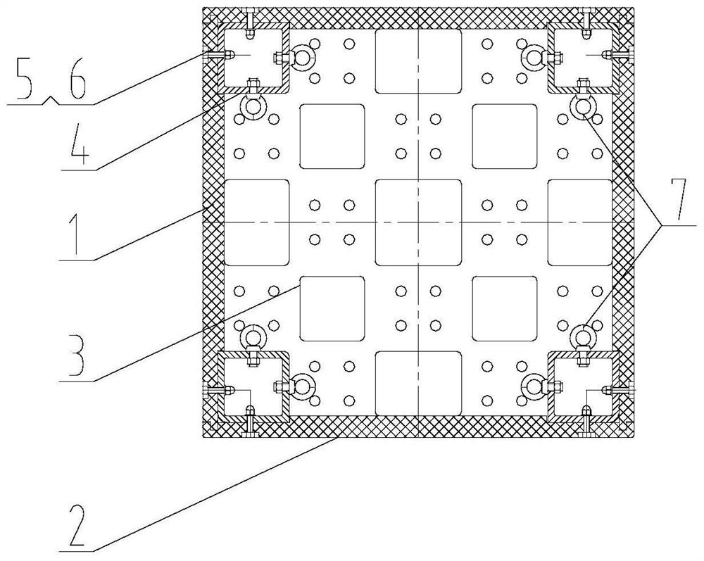 Courtyard sinking platform arbor planting and fixing integrated system adopting inner container angle plates