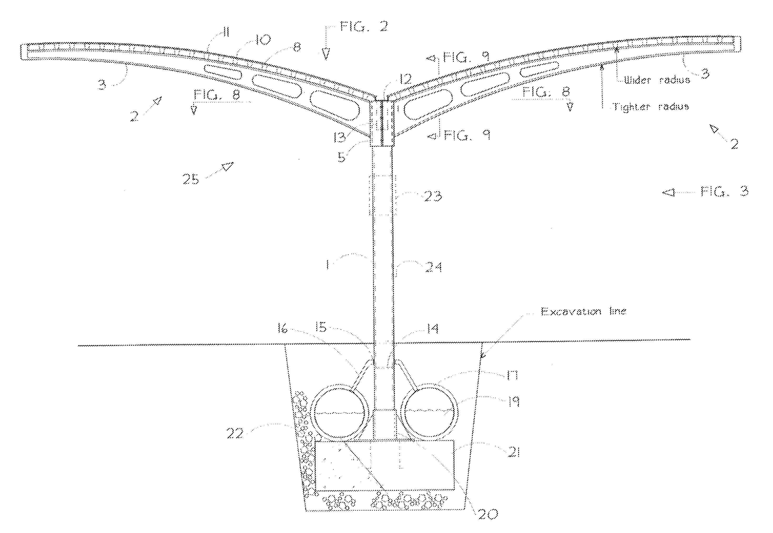 Arcuate-winged solar canopy assembly