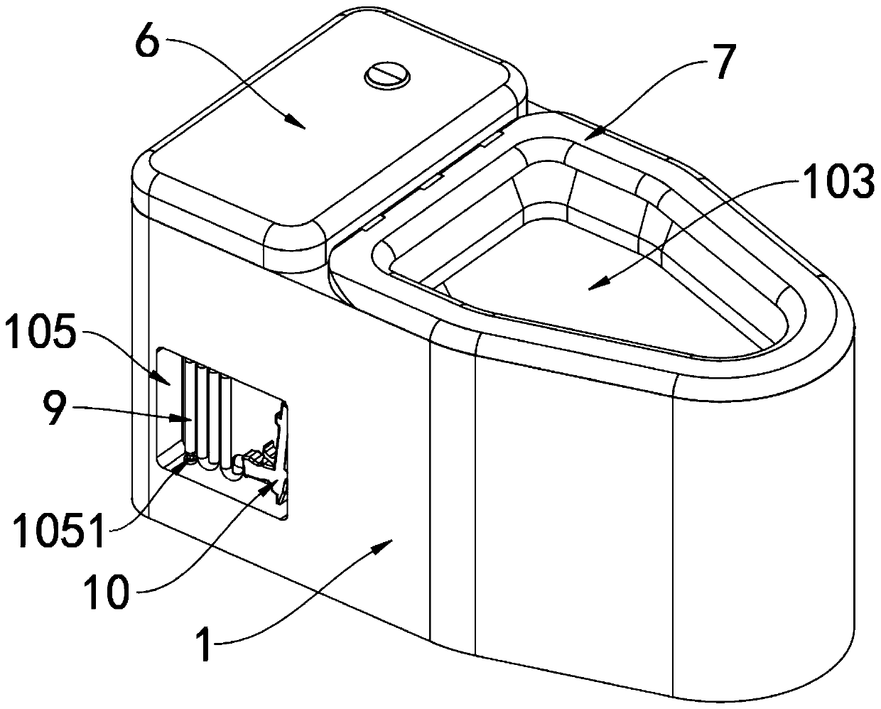 Ceramic closestool equipped with sunken hidden water tank without motor drive