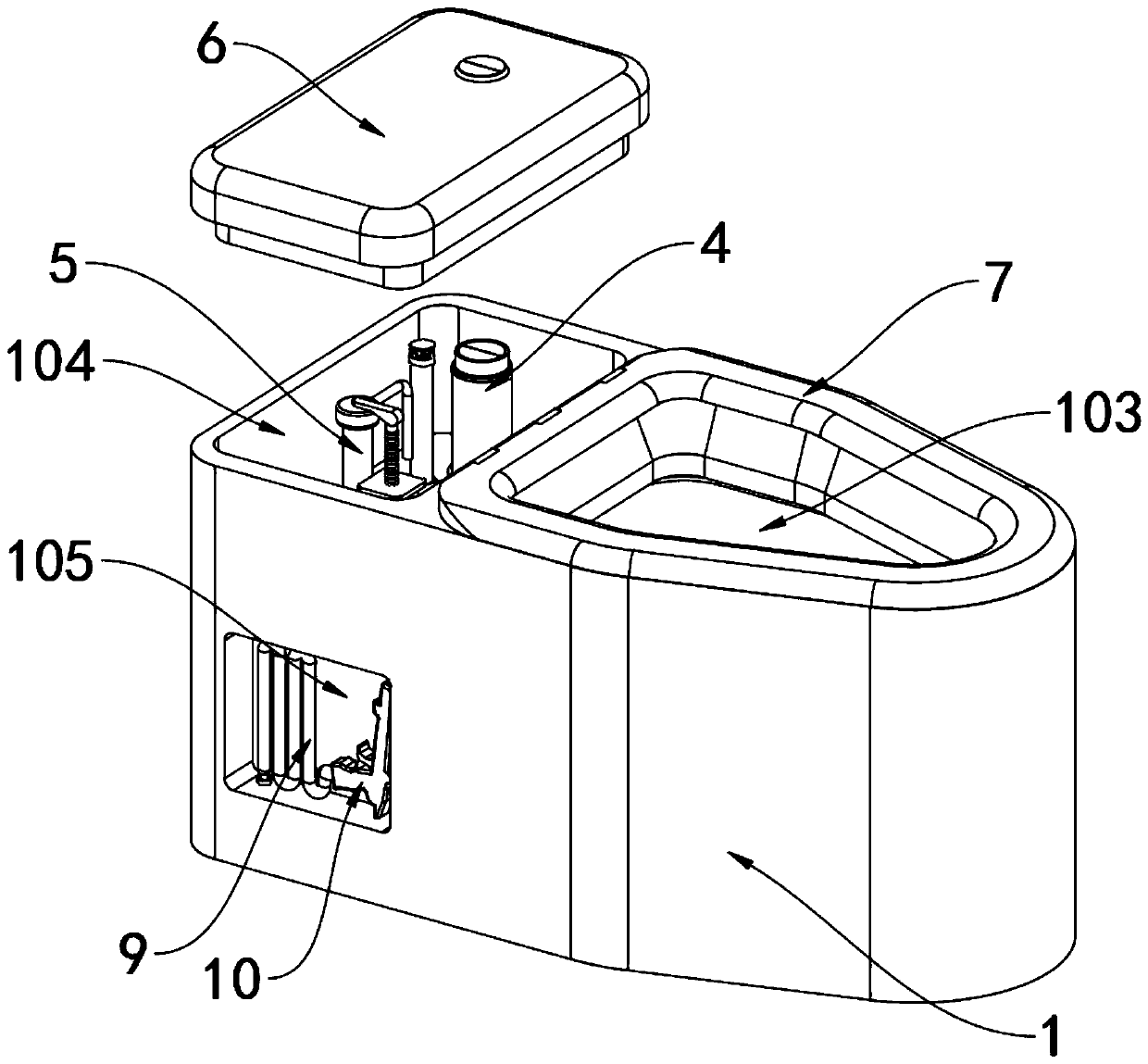 Ceramic closestool equipped with sunken hidden water tank without motor drive