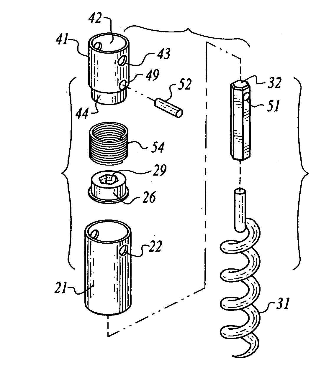 Corkscrew with unidirectional clutch drive