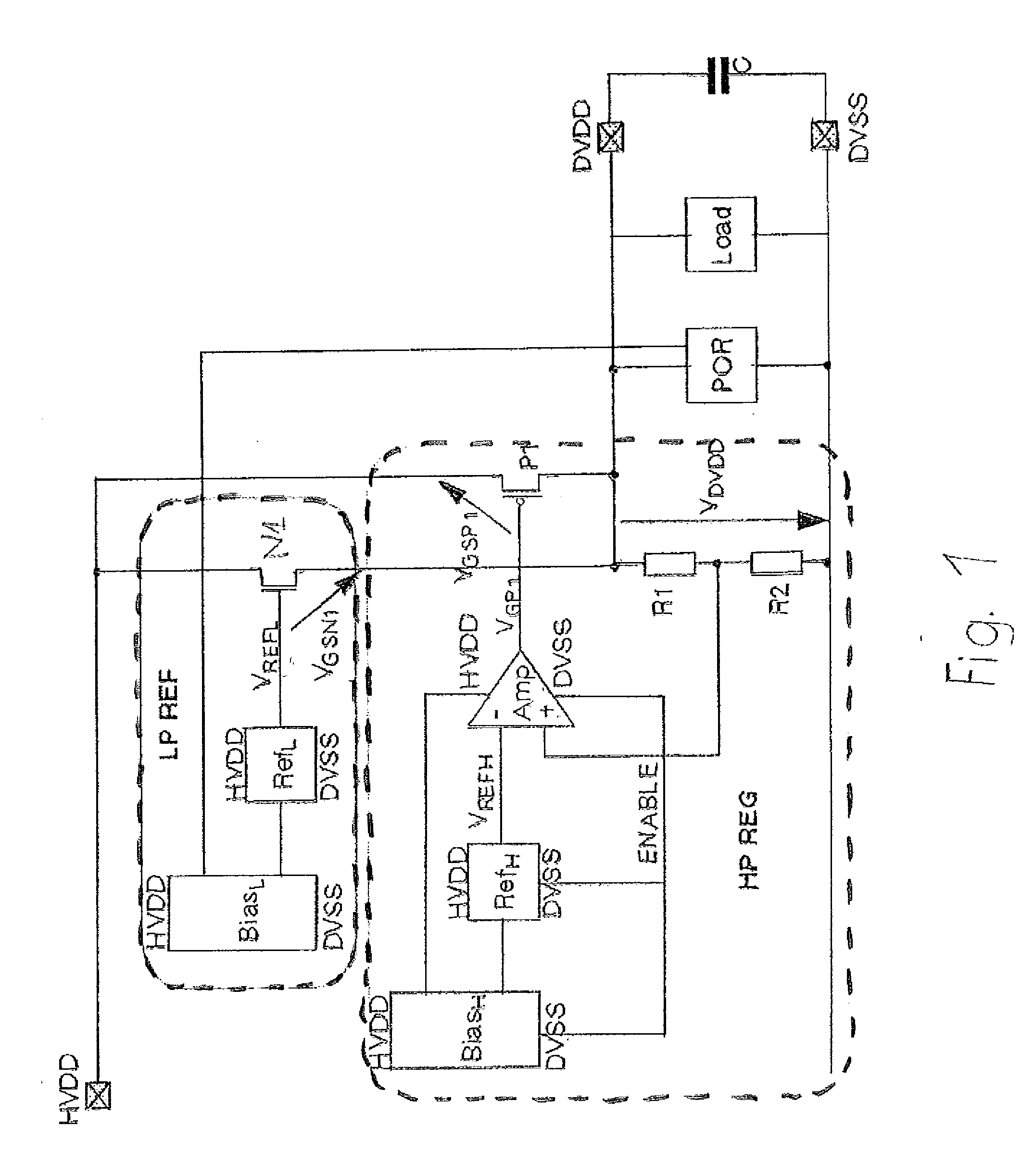 On-chip voltage supply scheme with automatic transition into low-power mode of msp430