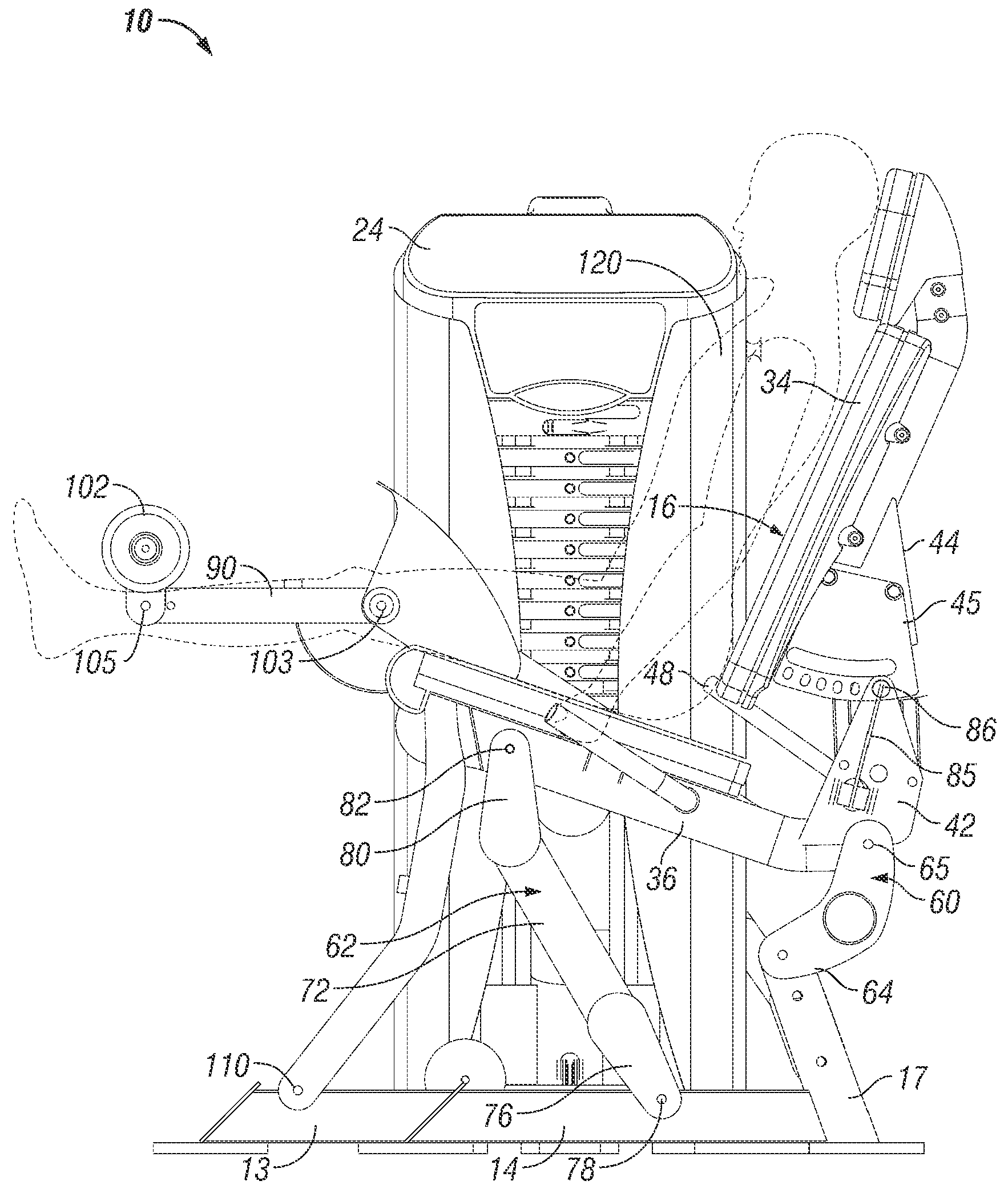 Leg exercise machine with self-aligning pivoting seat