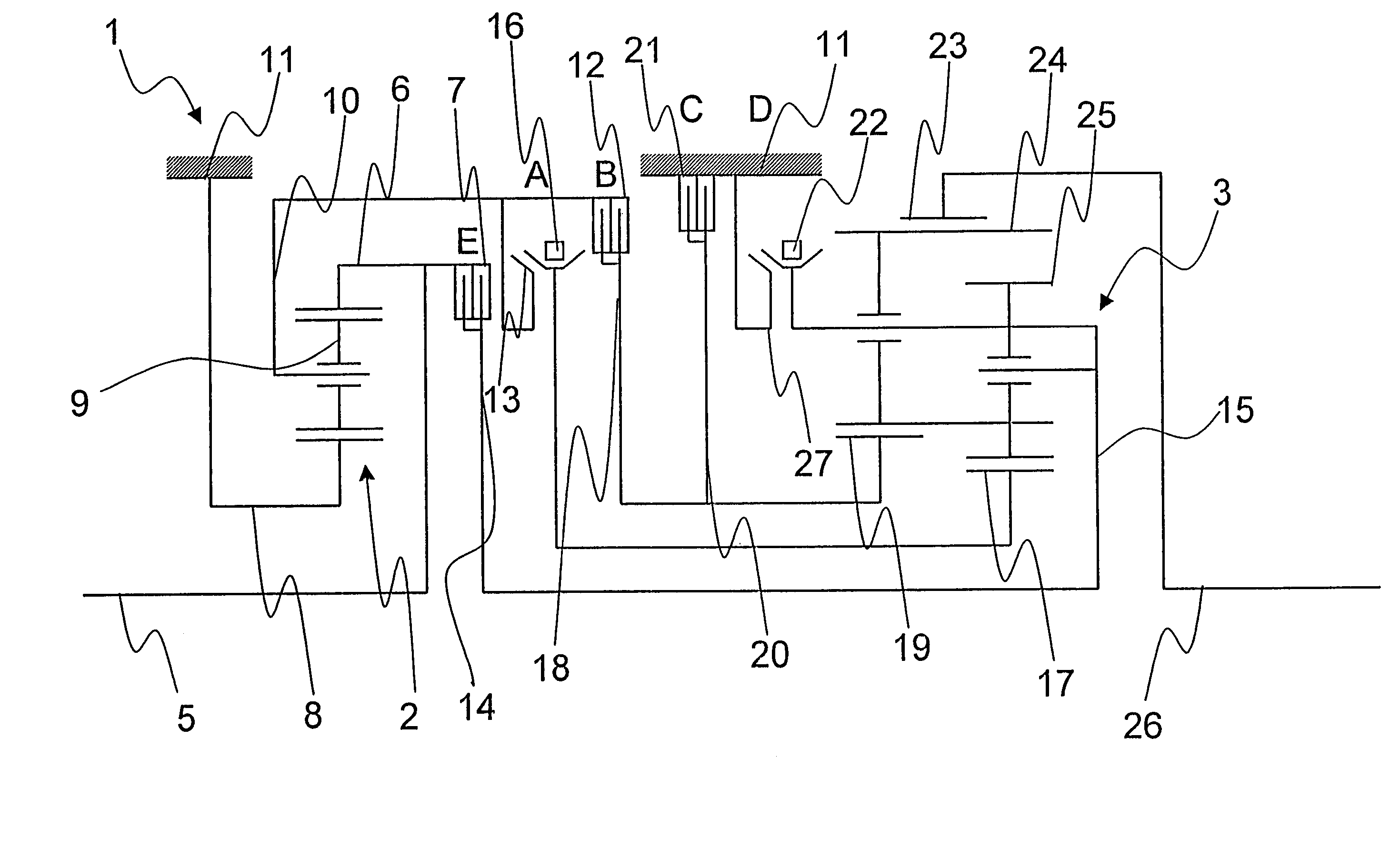 Transmission, particularly automatic transmission, with several shifting elements