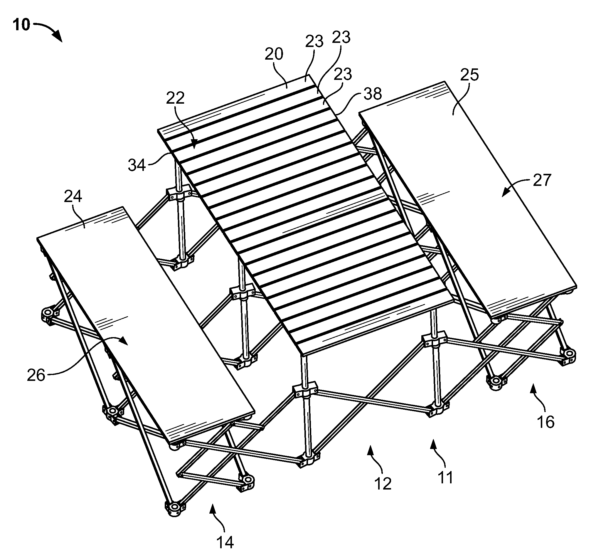 Integrated table with benches