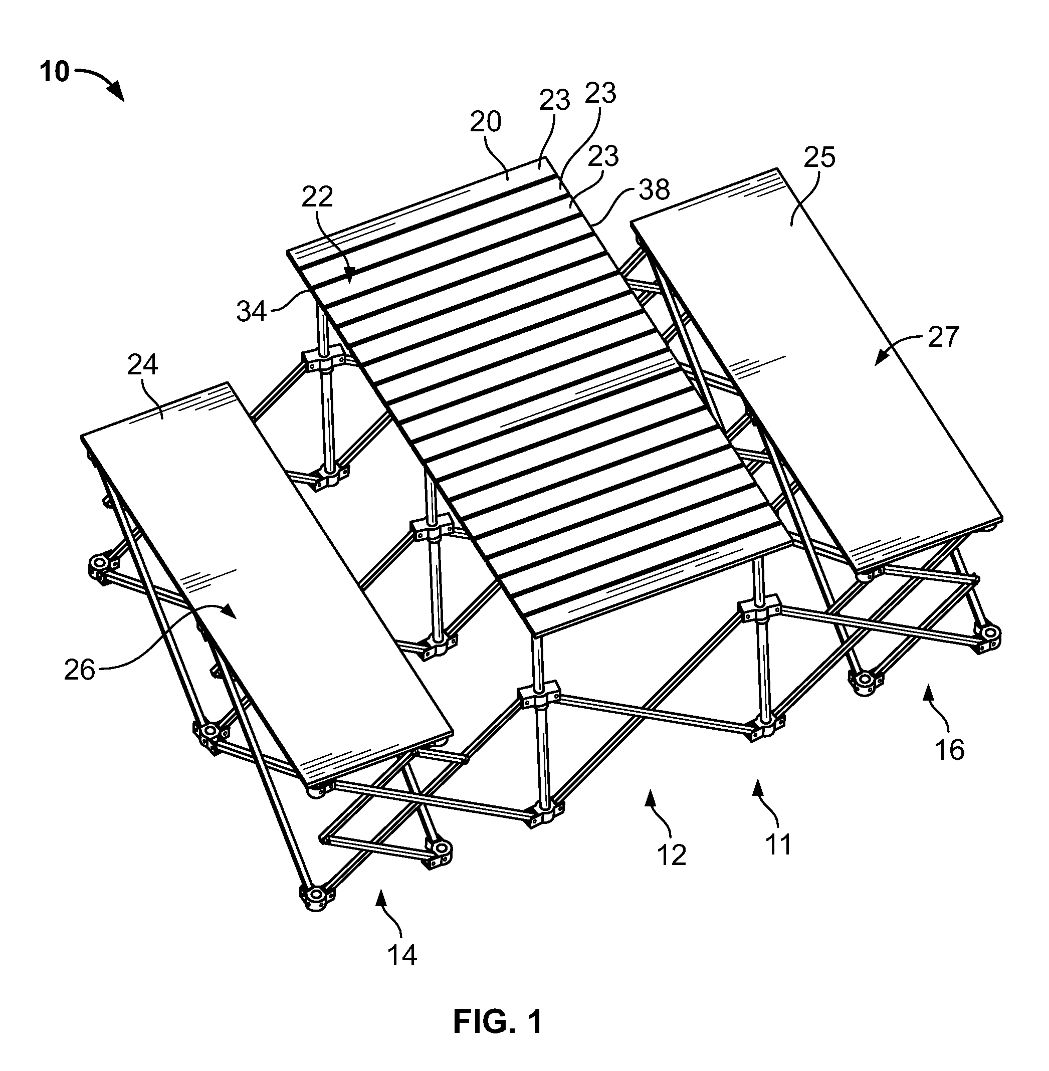 Integrated table with benches