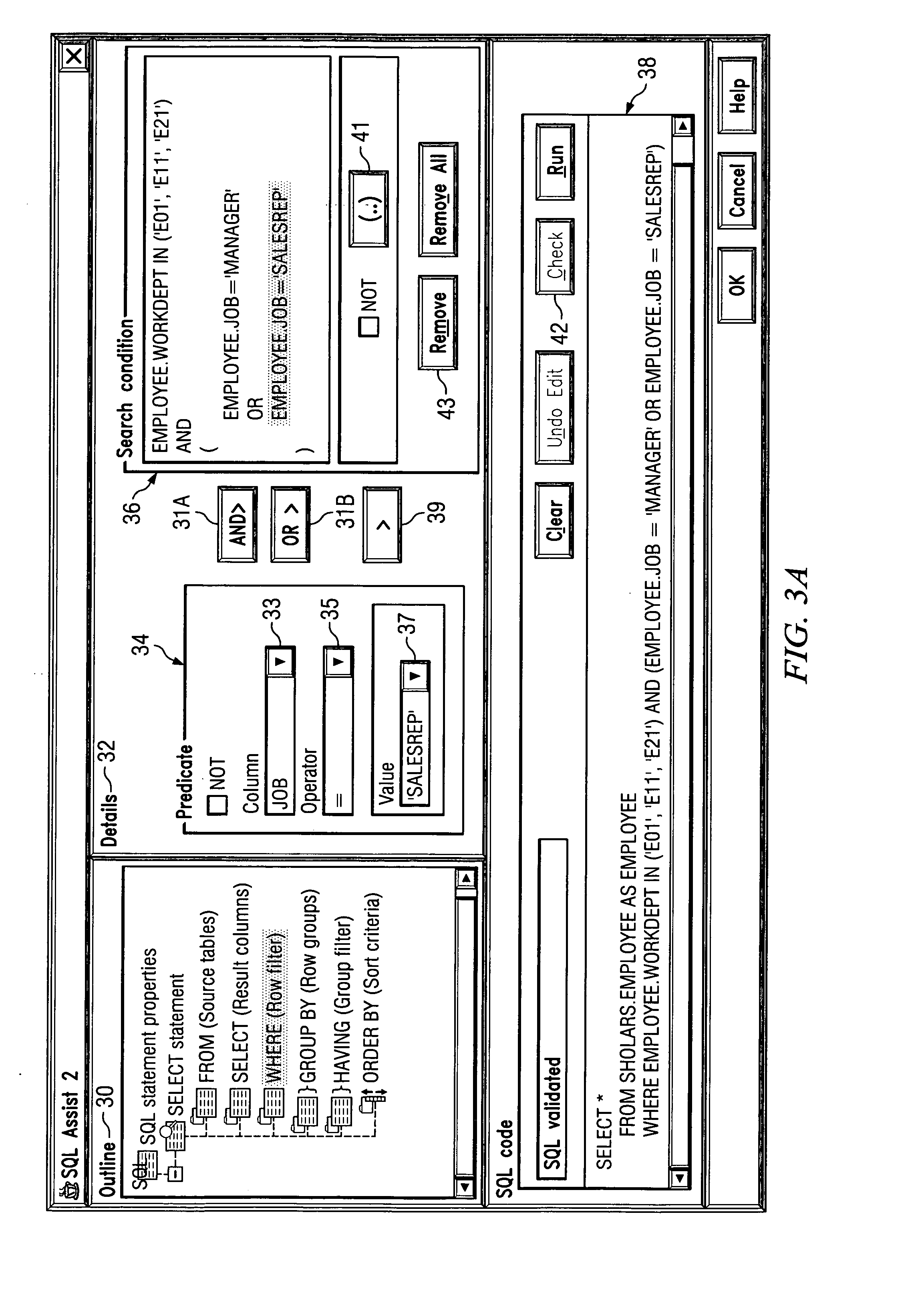 Query model tool and method for visually grouping and ungrouping predicates